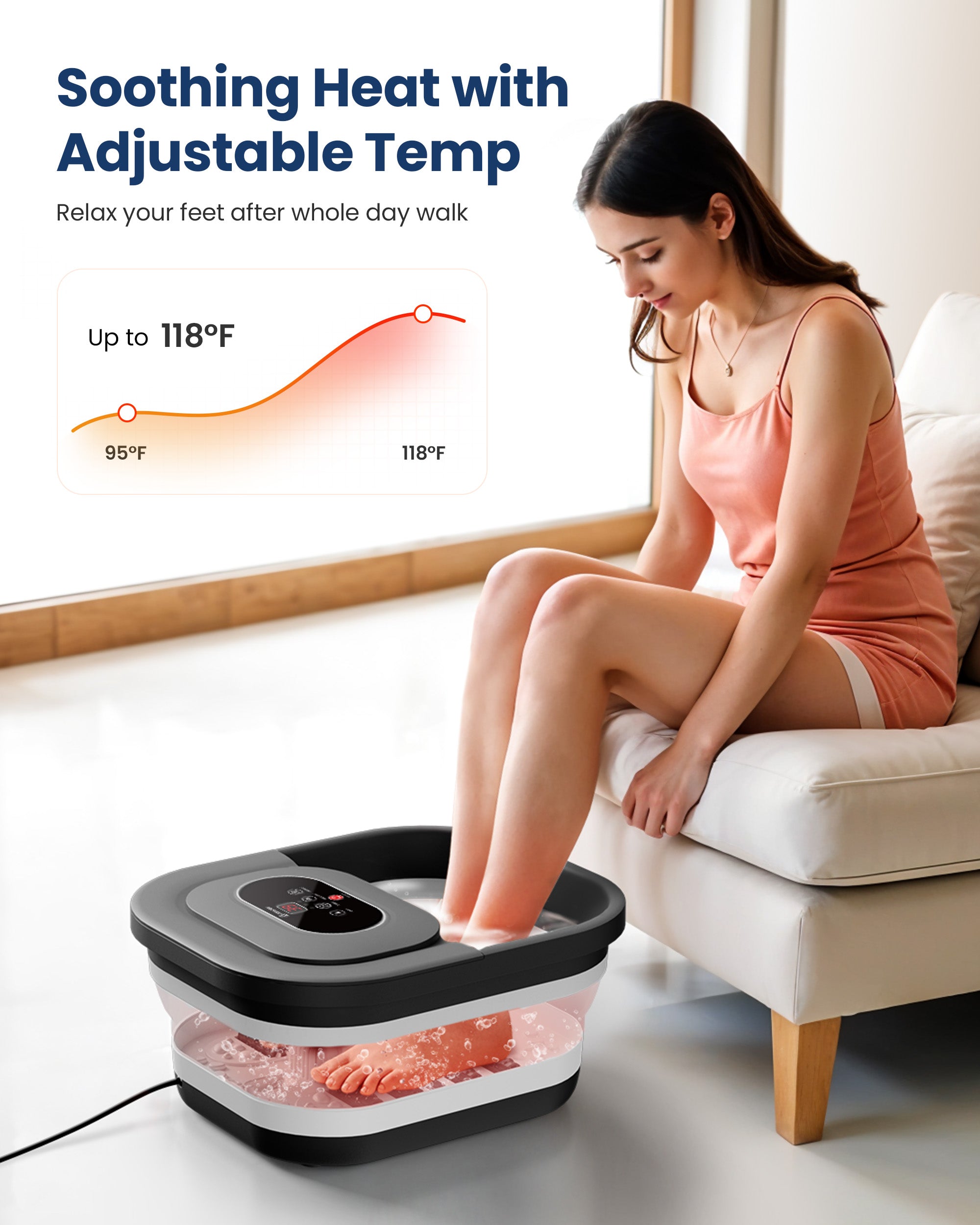 Comfier Bathroom Accessories Comfier Collapsible Foot Spa Bath Massager with Heat, Pedicure Foot Spa with Bubbles, Red Light, Pumice Stone and Shiatsu Massage Rollers, Heated Bath Spa for Relaxation and Stress Relief CF-5415