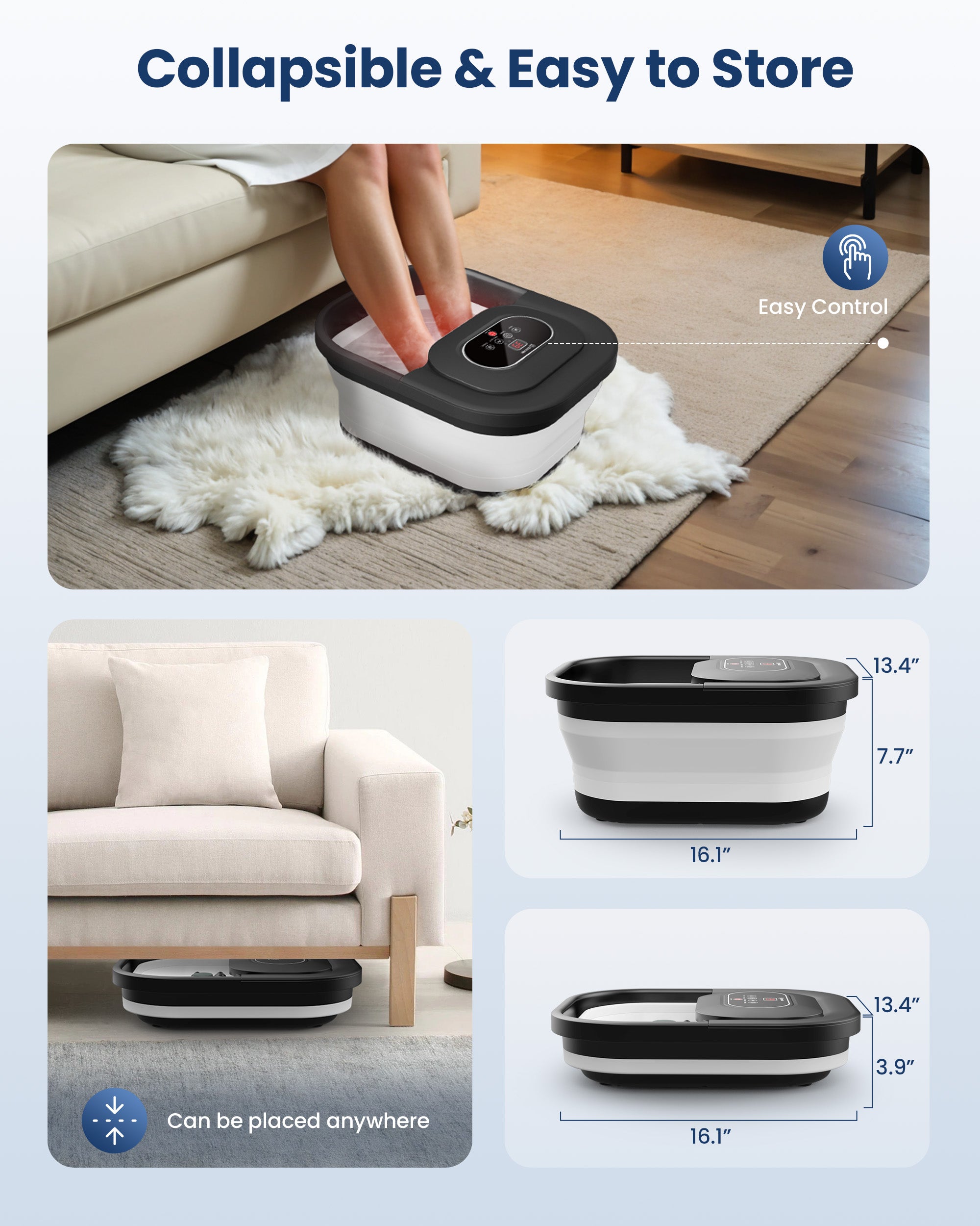 Comfier Bathroom Accessories Comfier Collapsible Foot Spa Bath Massager with Heat, Pedicure Foot Spa with Bubbles, Red Light, Pumice Stone and Shiatsu Massage Rollers, Heated Bath Spa for Relaxation and Stress Relief CF-5415