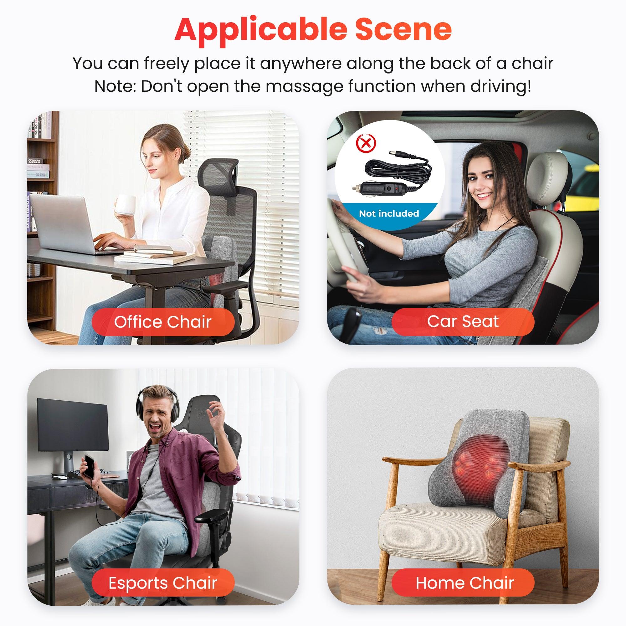 Comfier Comfier Back Lumbar Support Pillow, with 4 Shiatsu Massage Heads & Heating Function, Memory Foam for Office Chair Car Gaming Chair CF-1503S