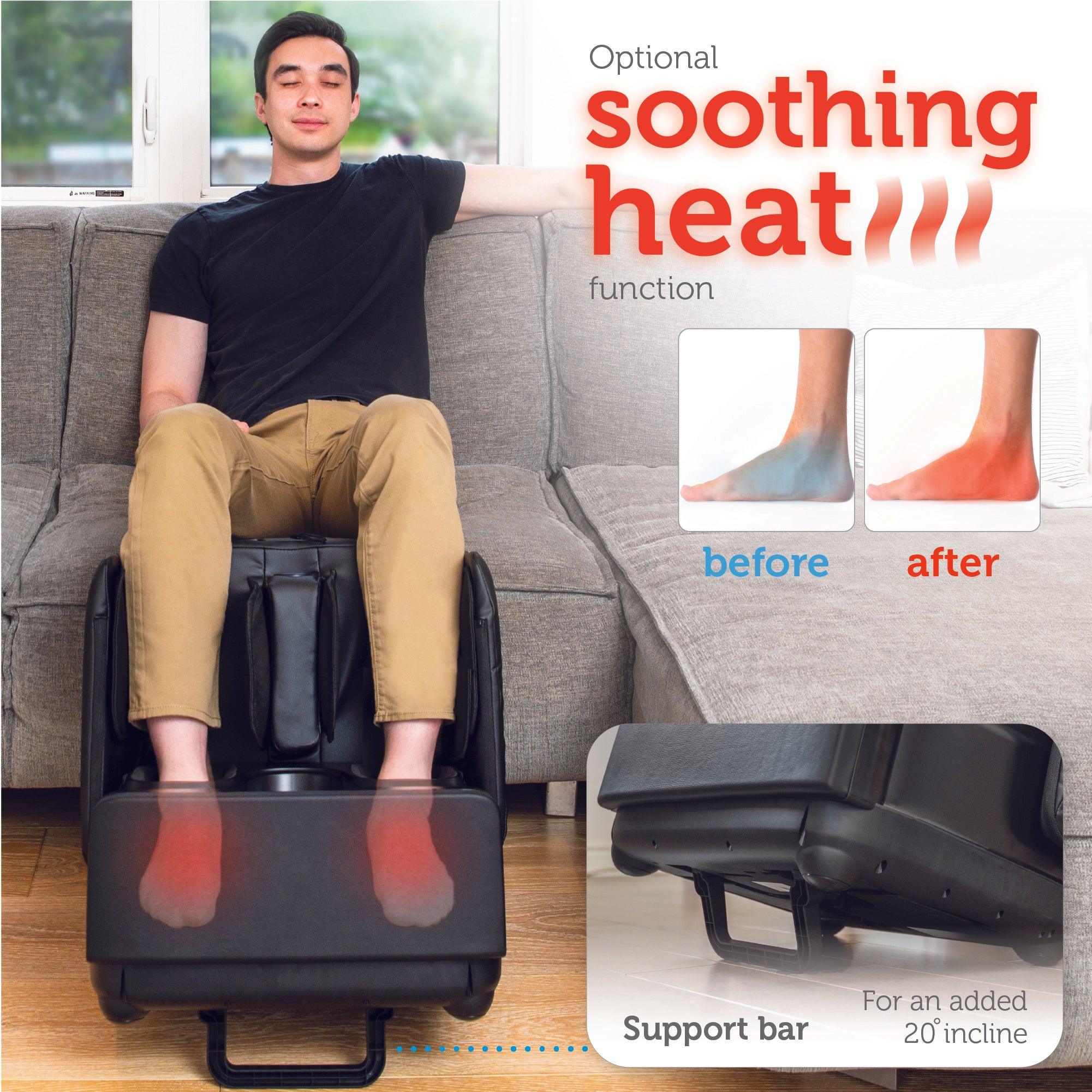 Optional soothing heat + 20° incline support bar – Comfier 2 in 1 Foot Massager