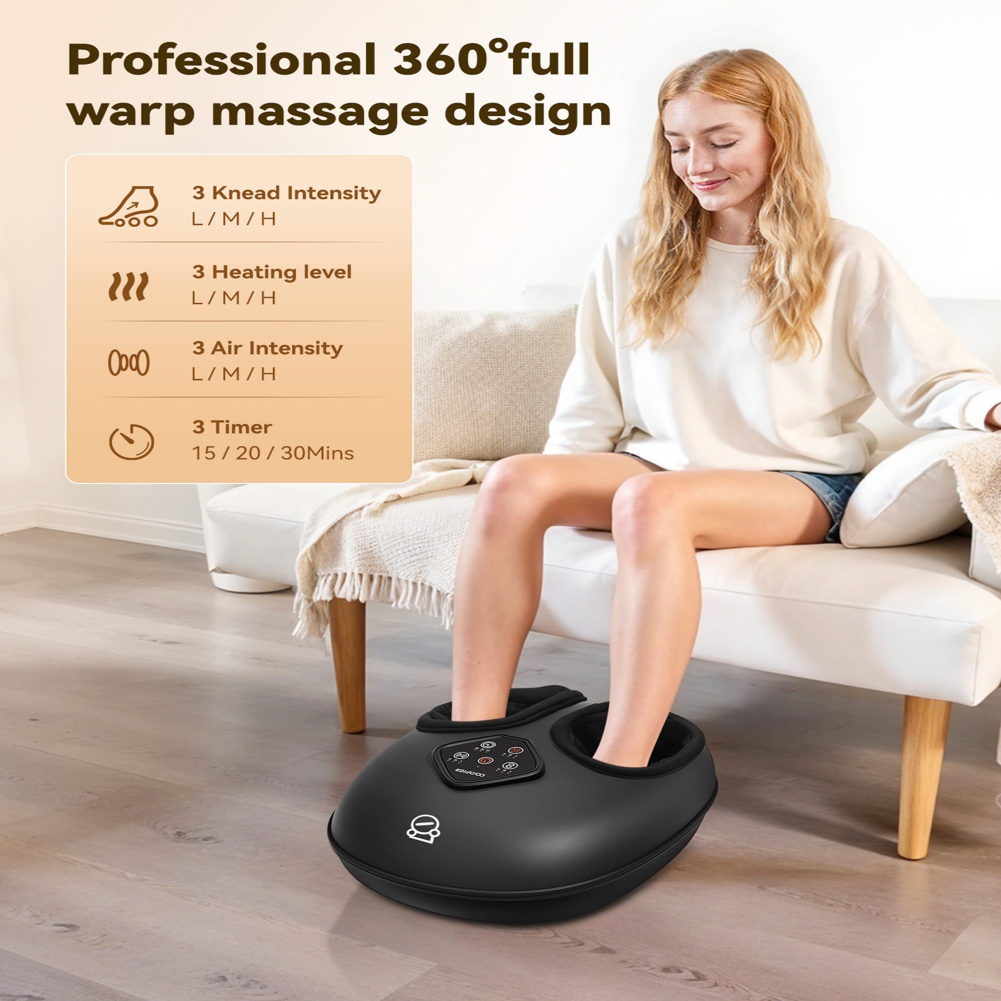 Comfier Foot Massager Comfier 2025 Upgrade Larger Foot Massager with Size 14, Shiatsu Feet Machine with Heat,Compression, Kneading &rolling,foot Massage for neuropathy,Plantar Fasciitis, Home or Office CF-5425