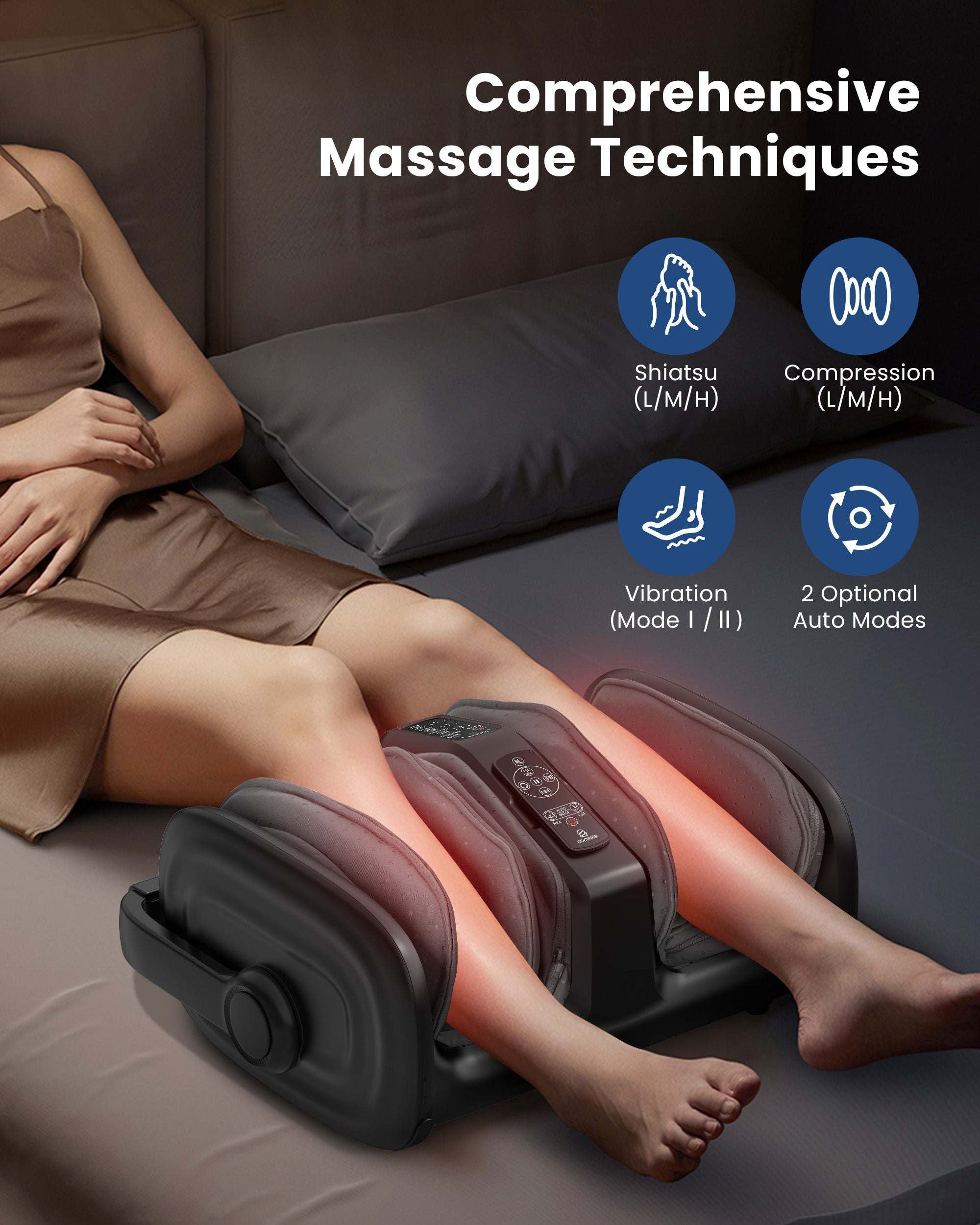 Comfier Foot Massager Comfier Shiatsu Foot Massager Machine, Foot Calf Massager with Heat, Squeeze & Vibration Massage, Remote Control, UP to Men Size 14 CF-5416