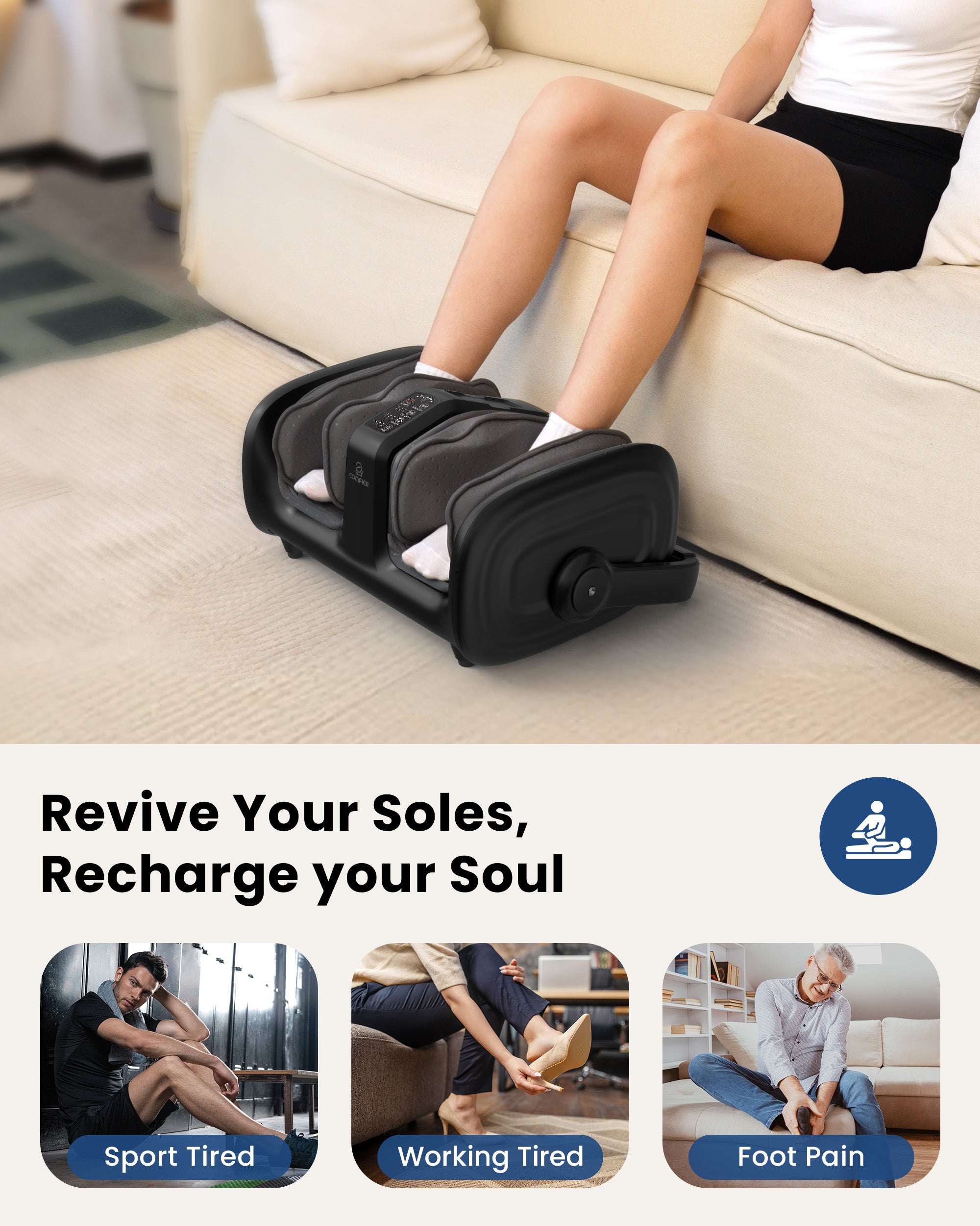 Comfier Foot Massager Comfier Shiatsu Foot Massager Machine, Foot Calf Massager with Heat, Squeeze & Vibration Massage, Remote Control, UP to Men Size 14 CF-5416