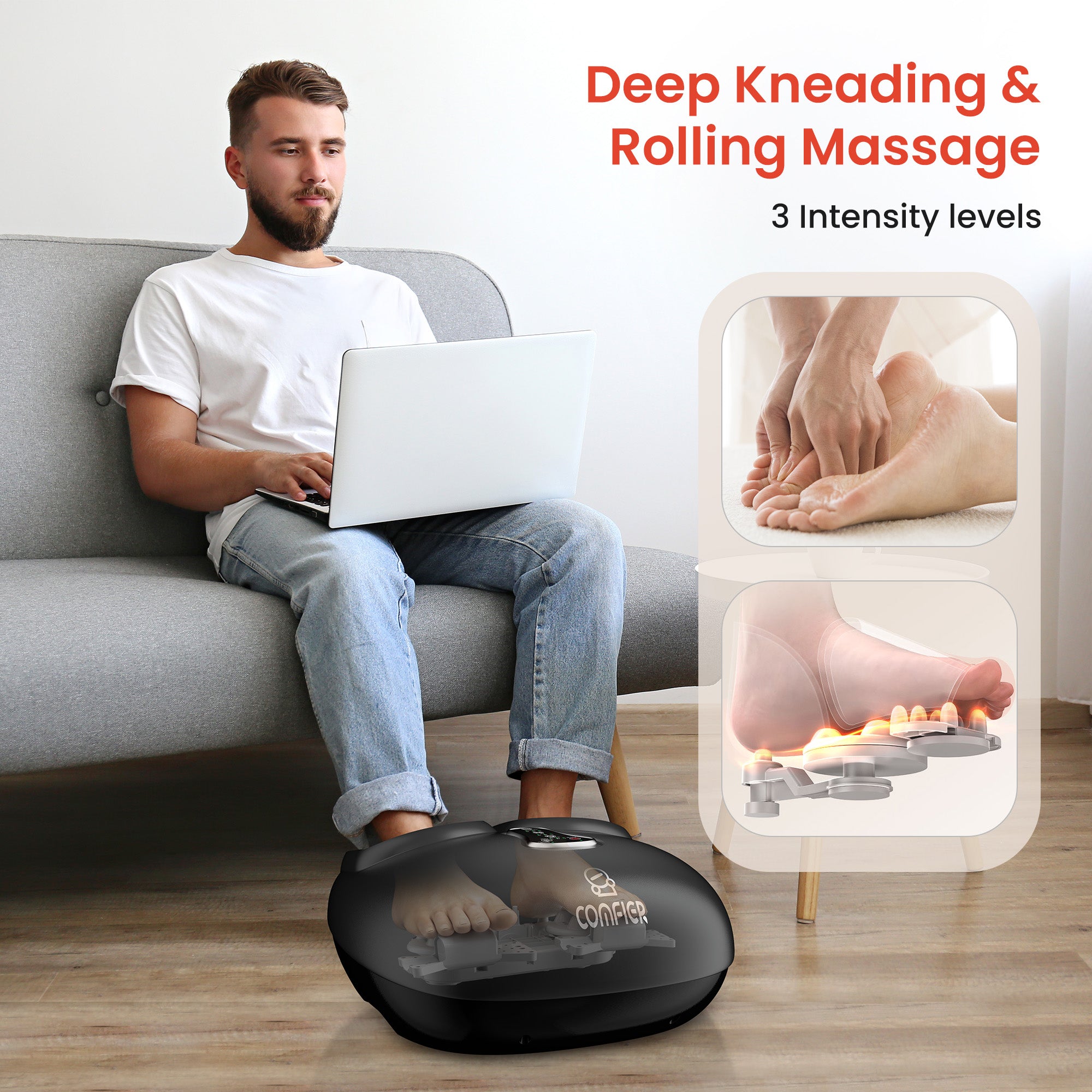 Comfier Foot Massager Comfier Shiatsu Foot Massager with Remote Control, Pause Function, Heat, Compression, Vibration for Neuropathy, Plantar Fasciitis, Size 13 CF-5212RC
