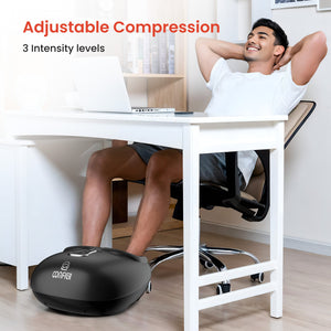 Adjustable compression in Comfier vibrating foot massager targets arch & heel, easing plantar fasciitis tension at 3 intensities