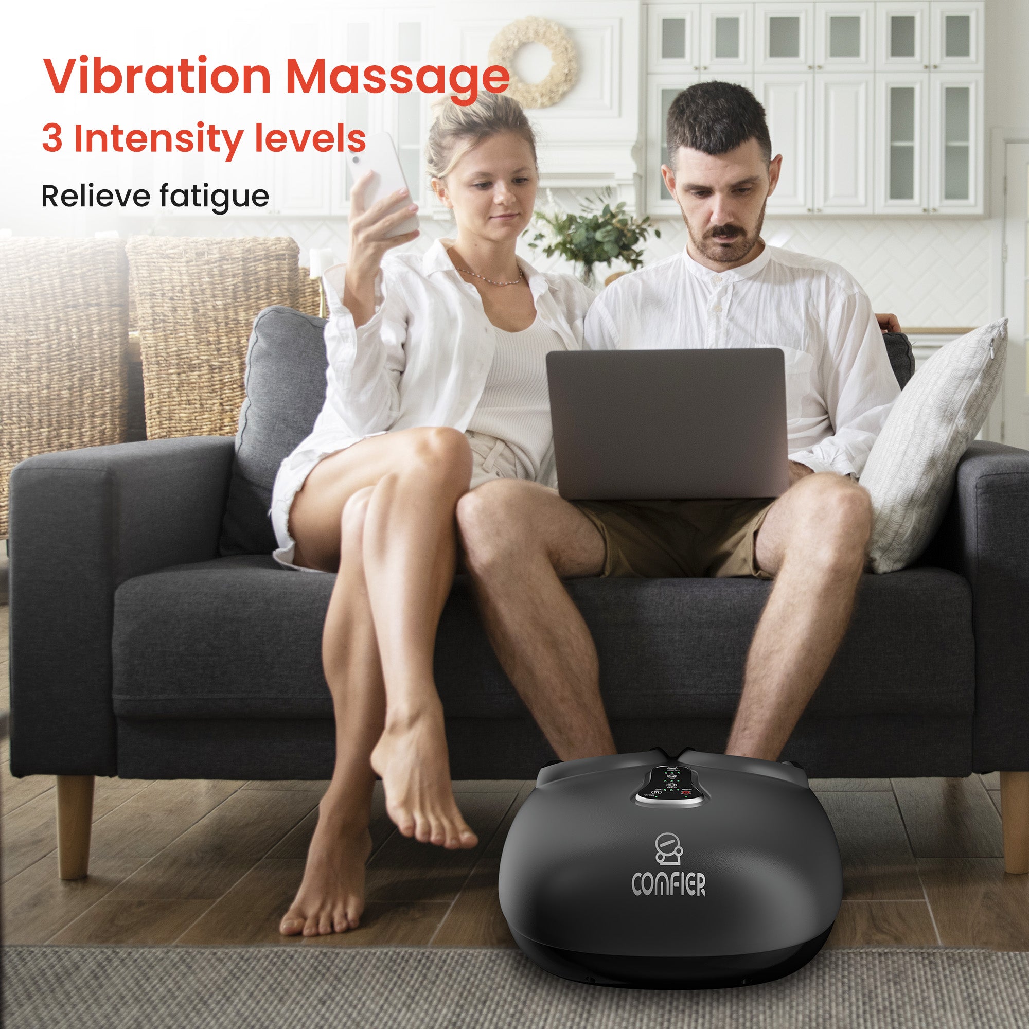 Comfier Foot Massager Comfier Shiatsu Foot Massager with Remote Control, Pause Function, Heat, Compression, Vibration for Neuropathy, Plantar Fasciitis, Size 13 CF-5212RC
