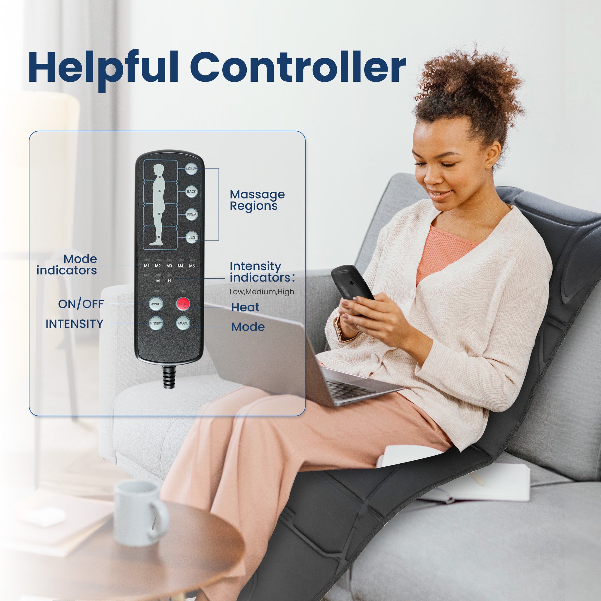 Vibrating Heating Massage Pad with 10 Vibration Motors & 5 Massage Modes - 3401 Vibrating Heating Massage Pad with 10 Vibration Motors & 5 Massage Modes - 3401