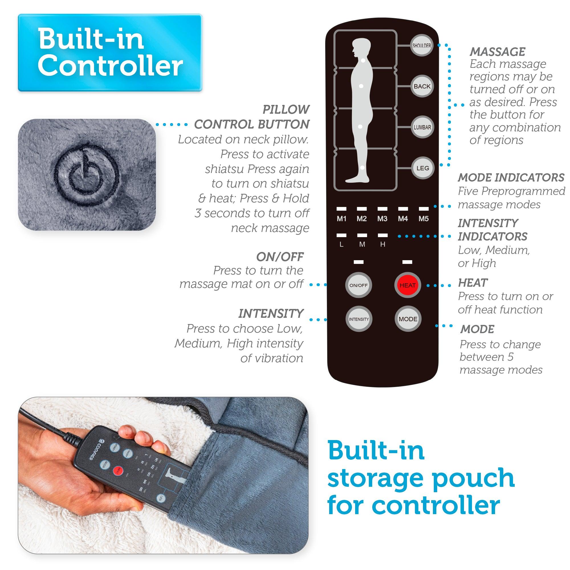 Comfier Full Body Massager Comfier Massage Mat, Full Body Heated Massage Pad with Movable Shiatsu Neck Massage Pillow CF-3603U