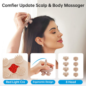 Comfier Head Massager Comfier Cordless Scalp Massager Hair Growth with 3 kneading Modes, Waterproof Head Massager with 8 Claws for Deep Cleansing, Head Scratcher CF-4402