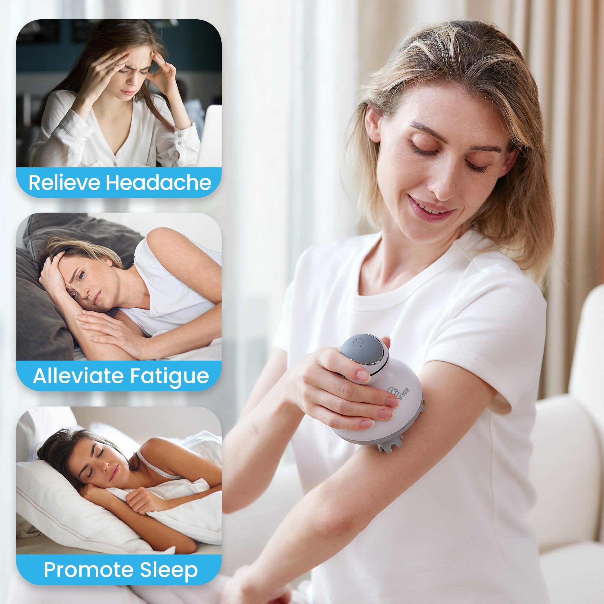 Comfier Head Massager Comfier Electric Scalp Massager Hair Growth, Cordless Head Massager Scalp Stress Relax, Waterproof Handheld Hair Scratcher with 84 Silicone Nodes CF-4902N