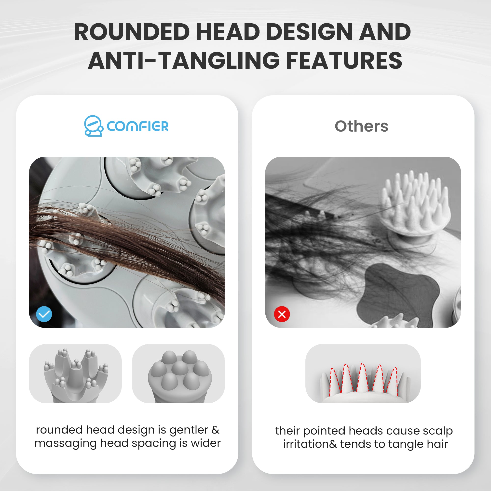 Comfier Head Massager Comfier Electric Scalp Massager Hair Growth, Cordless Head Massager Scalp Stress Relax, Waterproof Handheld Hair Scratcher with 84 Silicone Nodes CF-4902N