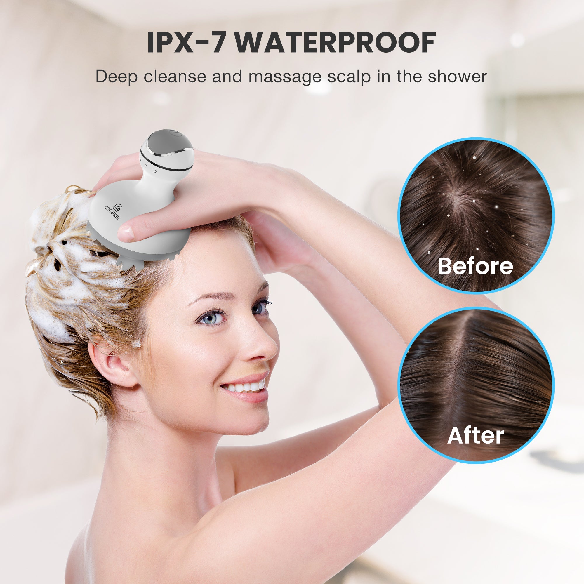 Comfier Head Massager Comfier Electric Scalp Massager Hair Growth, Cordless Head Massager Scalp Stress Relax, Waterproof Handheld Hair Scratcher with 84 Silicone Nodes CF-4902N