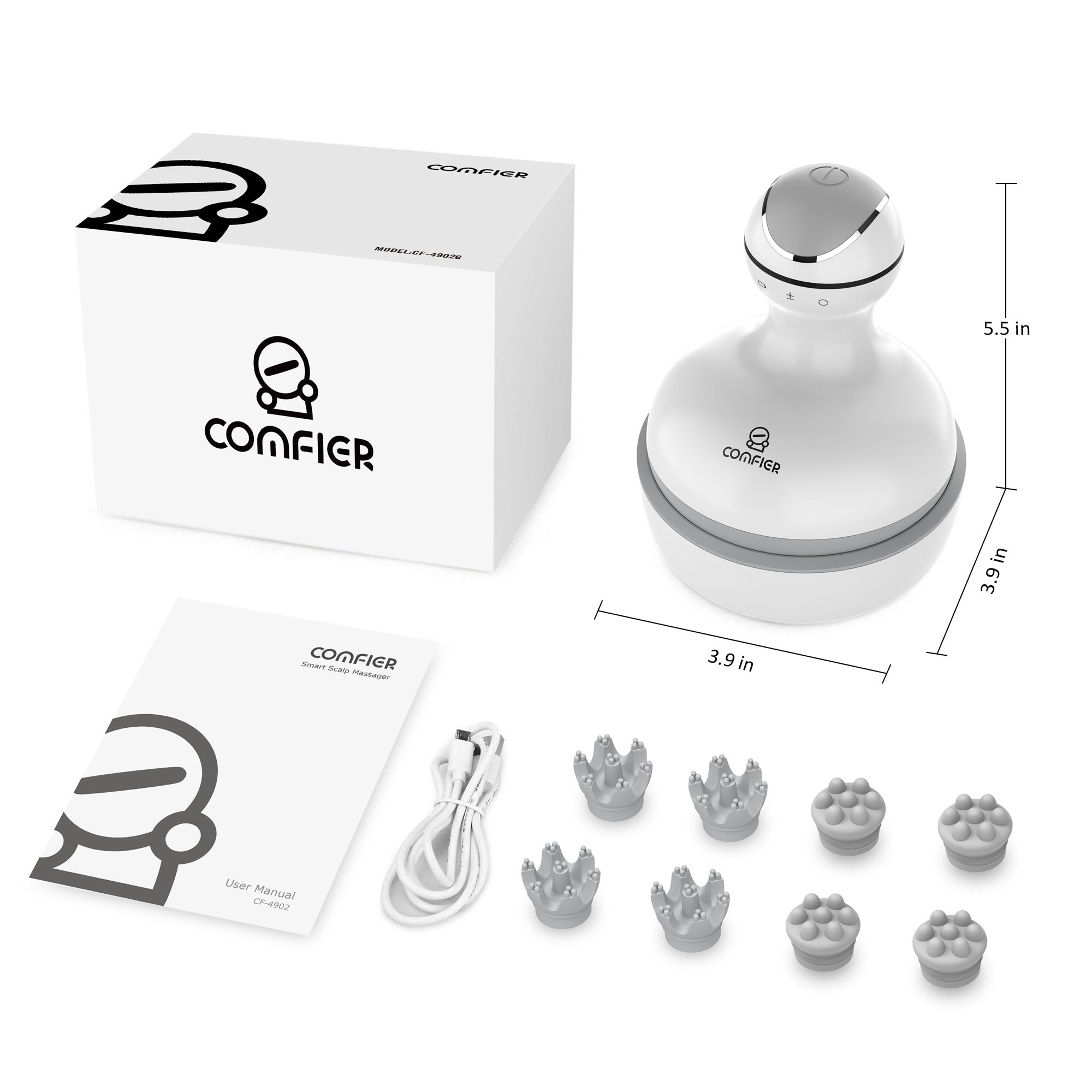 Comfier Head Massager Comfier Electric Scalp Massager Hair Growth, Cordless Head Massager Scalp Stress Relax, Waterproof Handheld Hair Scratcher with 84 Silicone Nodes CF-4902N