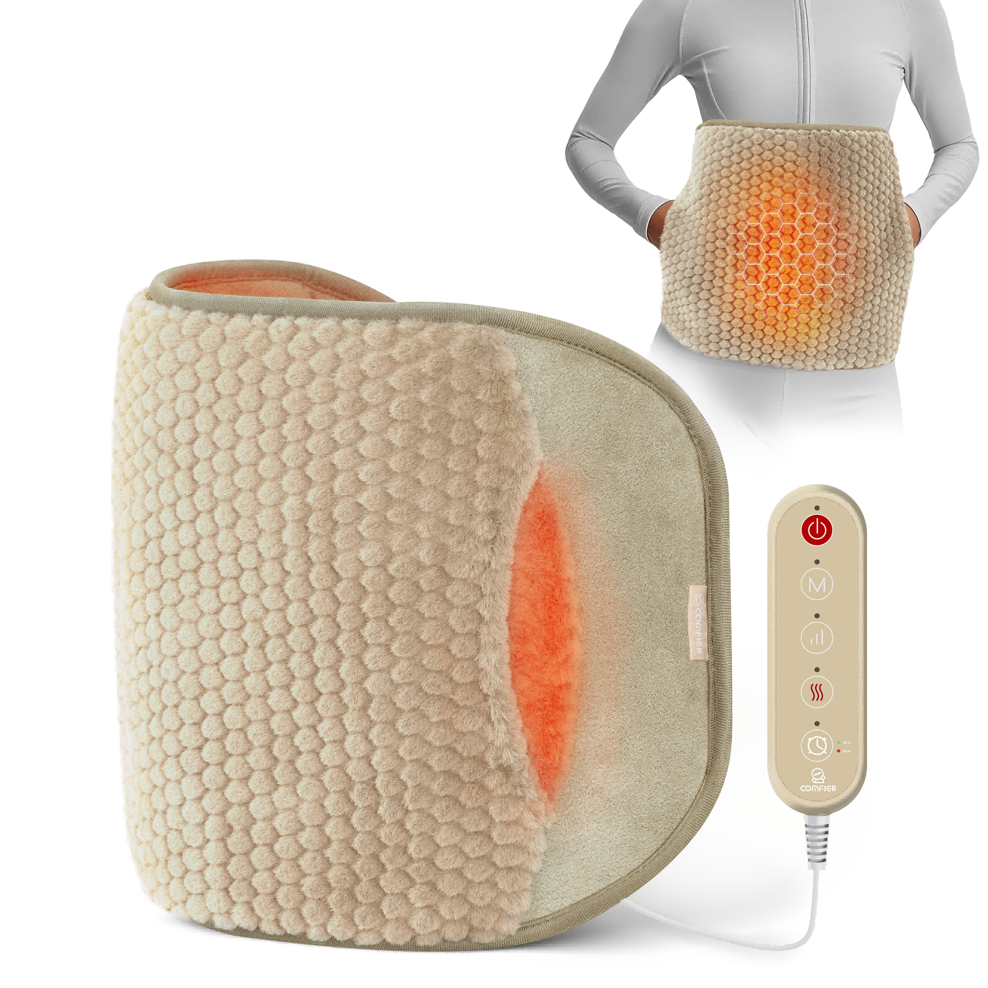 Comfier Heating Pad Brown Comfier Heating Pad for Back Pain Relief, Heating Pad for Period Cramps with Auto Shut Off,Fast Heat Pad with 3 Vibration Modes, Hand-Warming Pocket & Extra-Large Size 61" CF-6413