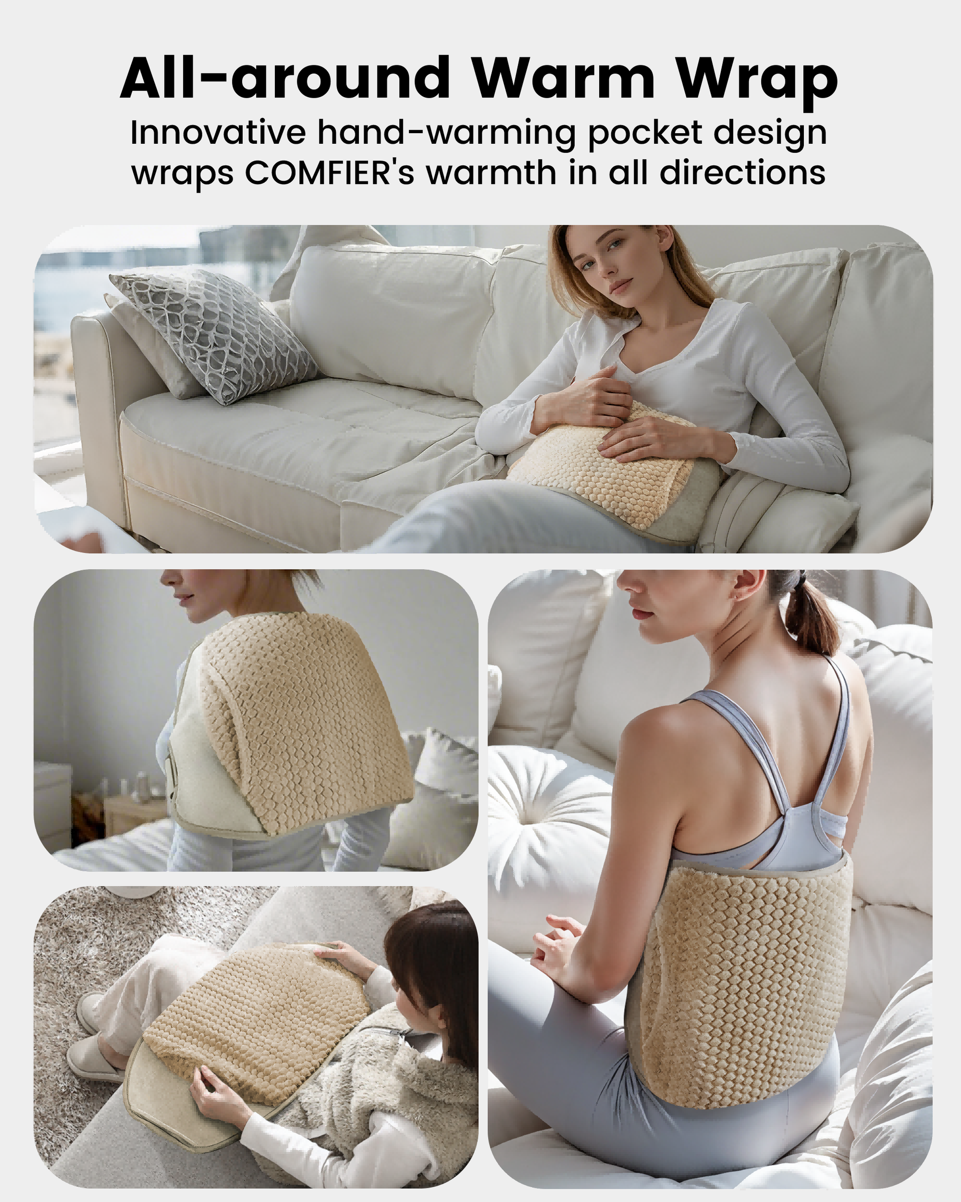 Comfier Heating Pad Comfier Heating Pad for Back Pain Relief, Heating Pad for Period Cramps with Auto Shut Off,Fast Heat Pad with 3 Vibration Modes, Hand-Warming Pocket & Extra-Large Size 61" CF-6413