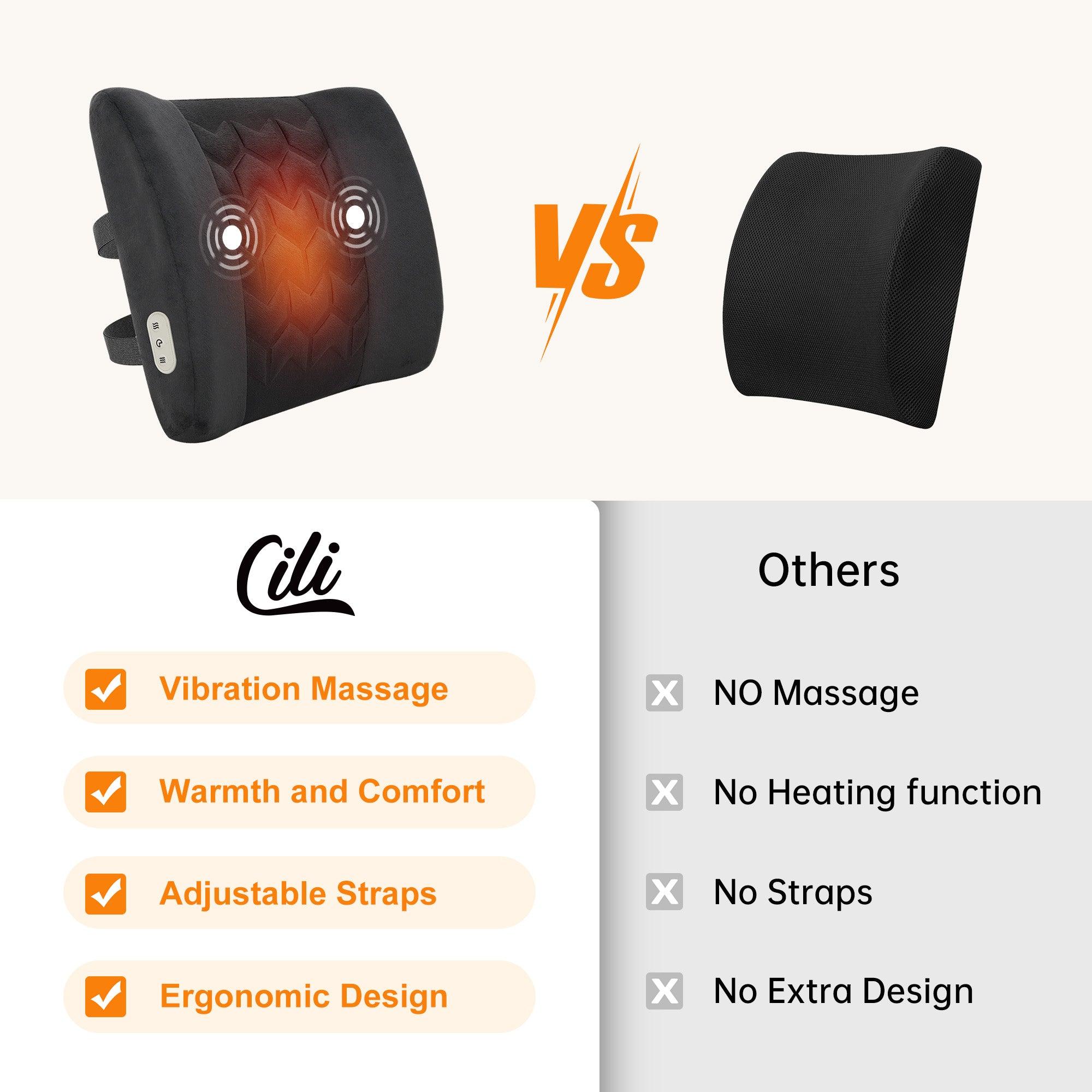 Comfier Lumbar Support & Massager CILI Lumbar Support Pillow for Ofiice Chair, Heated Back Support Pillow with Vibration, Back Massager for Pain Relief, Back Cushion for Sofa Car Recliner, Adjustable Straps, Memory Foam CL-4102