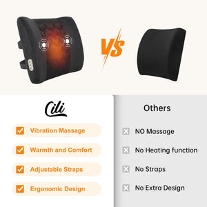 Comfier Lumbar Support & Massager CILI Lumbar Support Pillow for Ofiice Chair, Heated Back Support Pillow with Vibration, Back Massager for Pain Relief, Back Cushion for Sofa Car Recliner, Adjustable Straps, Memory Foam CL-4102