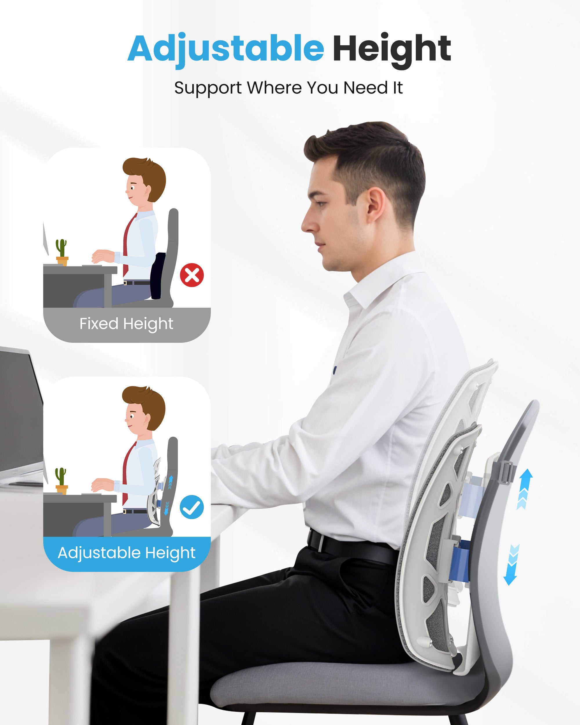 Comfier Lumbar Support & Massager Comfier Heated Lumbar Support Pillow with Vibration Massage, Back Support Cushion for Office Chair, Graphene Heating Chair Back Massager, Adjustable Height Up to 18.1 Inches CF-1313