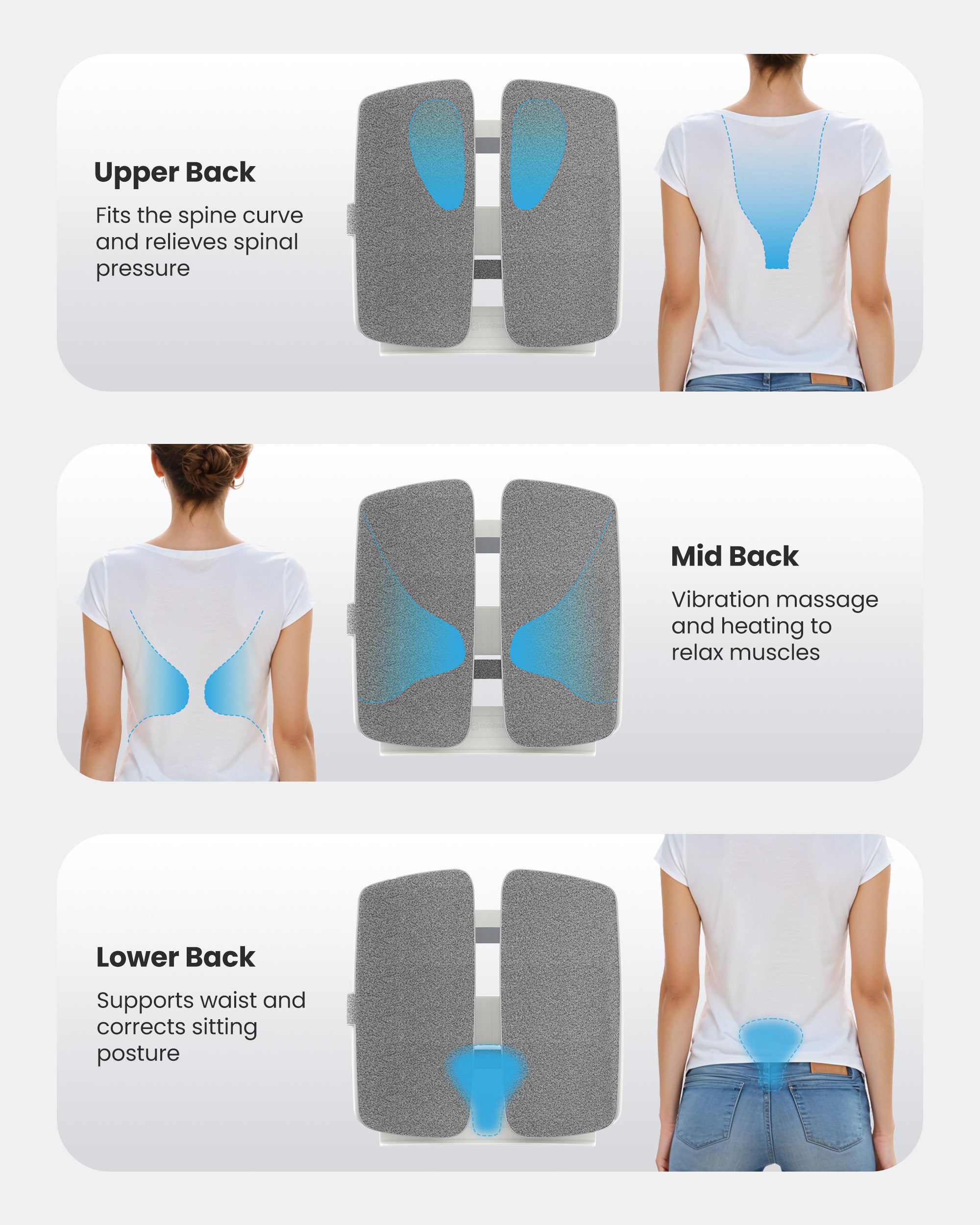 Comfier Lumbar Support & Massager Comfier Heated Lumbar Support Pillow with Vibration Massage, Back Support Cushion for Office Chair, Graphene Heating Chair Back Massager, Adjustable Height Up to 18.1 Inches CF-1313