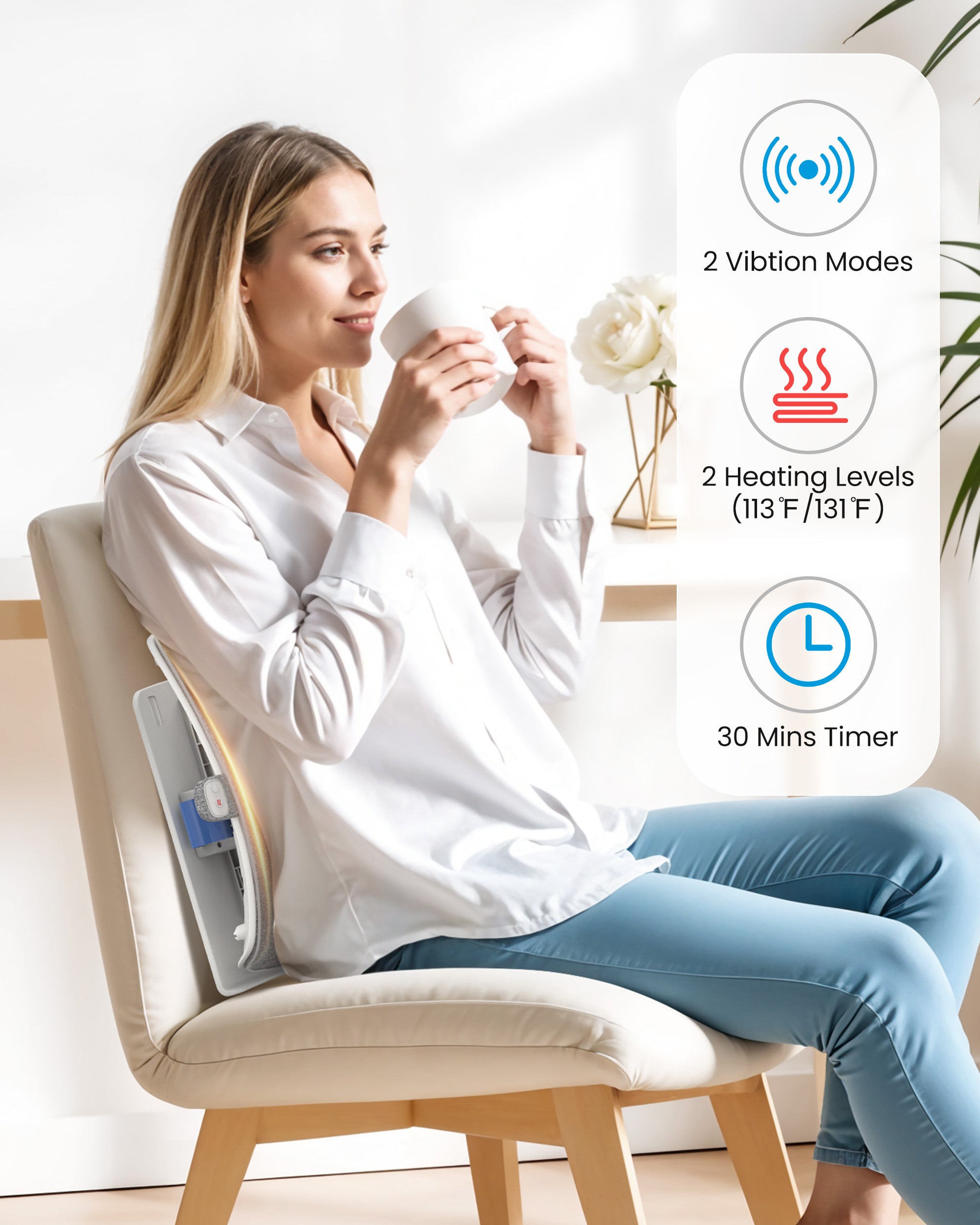 Comfier Lumbar Support & Massager Comfier Heated Lumbar Support Pillow with Vibration Massage, Back Support Cushion for Office Chair, Graphene Heating Chair Back Massager, Adjustable Height Up to 18.1 Inches CF-1313