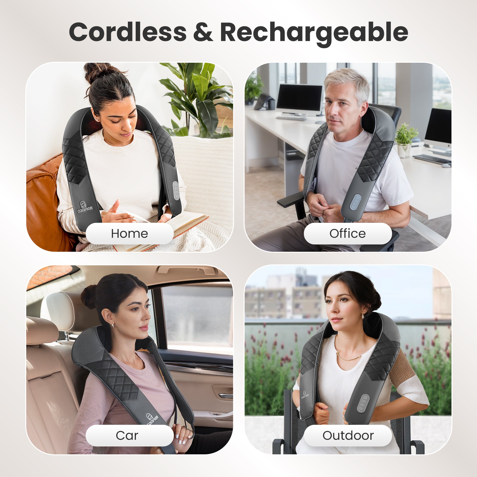 Comfier Neck Massager Comfier Cordless Shiatsu Neck Shoulder Massager - 2025 Latest Upgraded Model, Shiatsu Back Massager for Pain Relief deep Tissue, 3D Kneading Massage Pillow for Shoulder, Portable & Cordless Design CF-6302UC