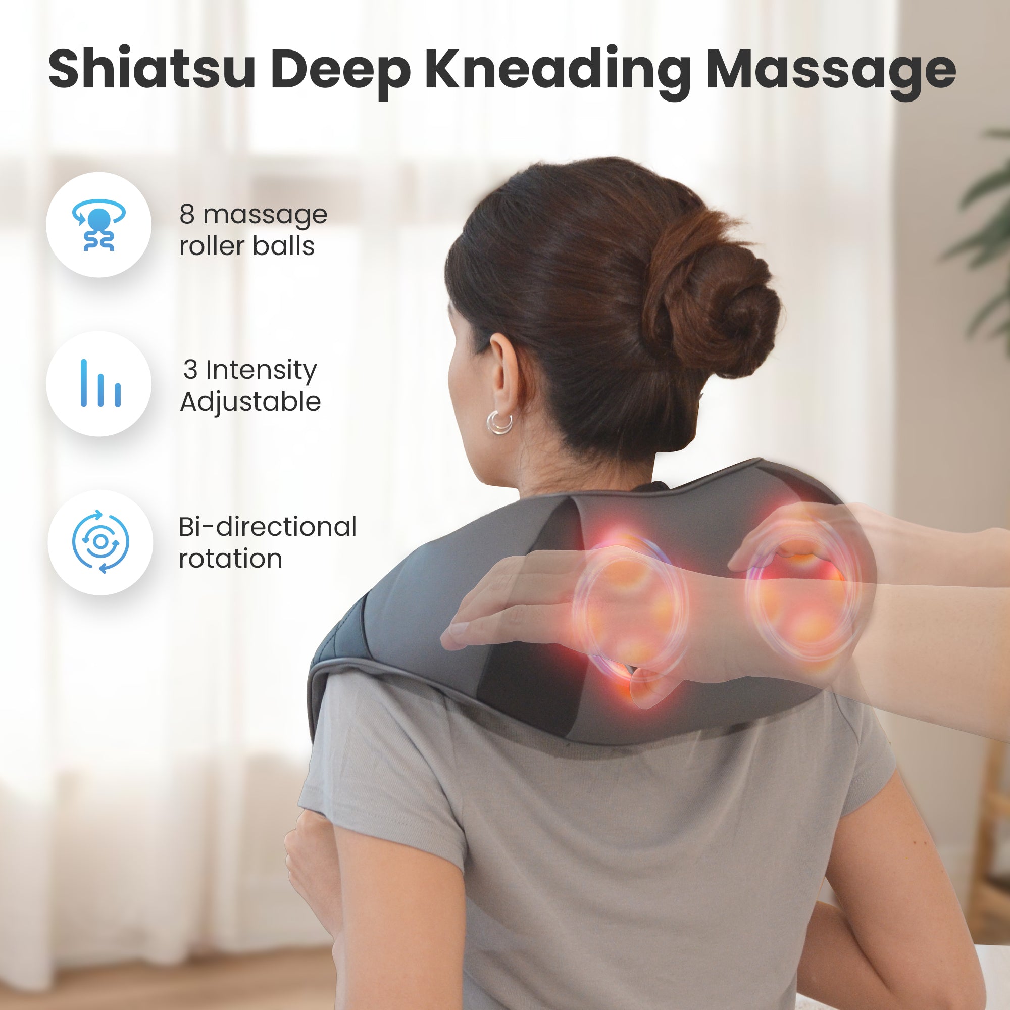 8 deep-knead 3D nodes make this the best shiatsu neck and shoulder massager with 3 intensities