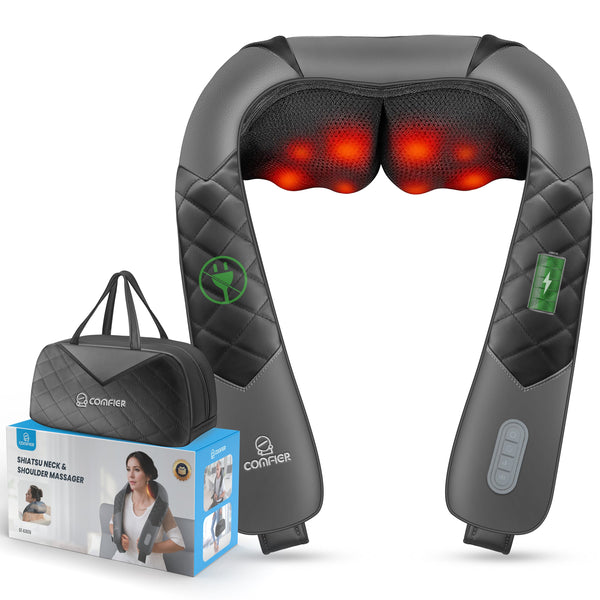 Comfier Neck Massager Comfier Cordless Shiatsu Neck Shoulder Massager - 2025 Latest Upgraded Model, Shiatsu Back Massager for Pain Relief deep Tissue, 3D Kneading Massage Pillow for Shoulder, Portable & Cordless Design CF-6302UC