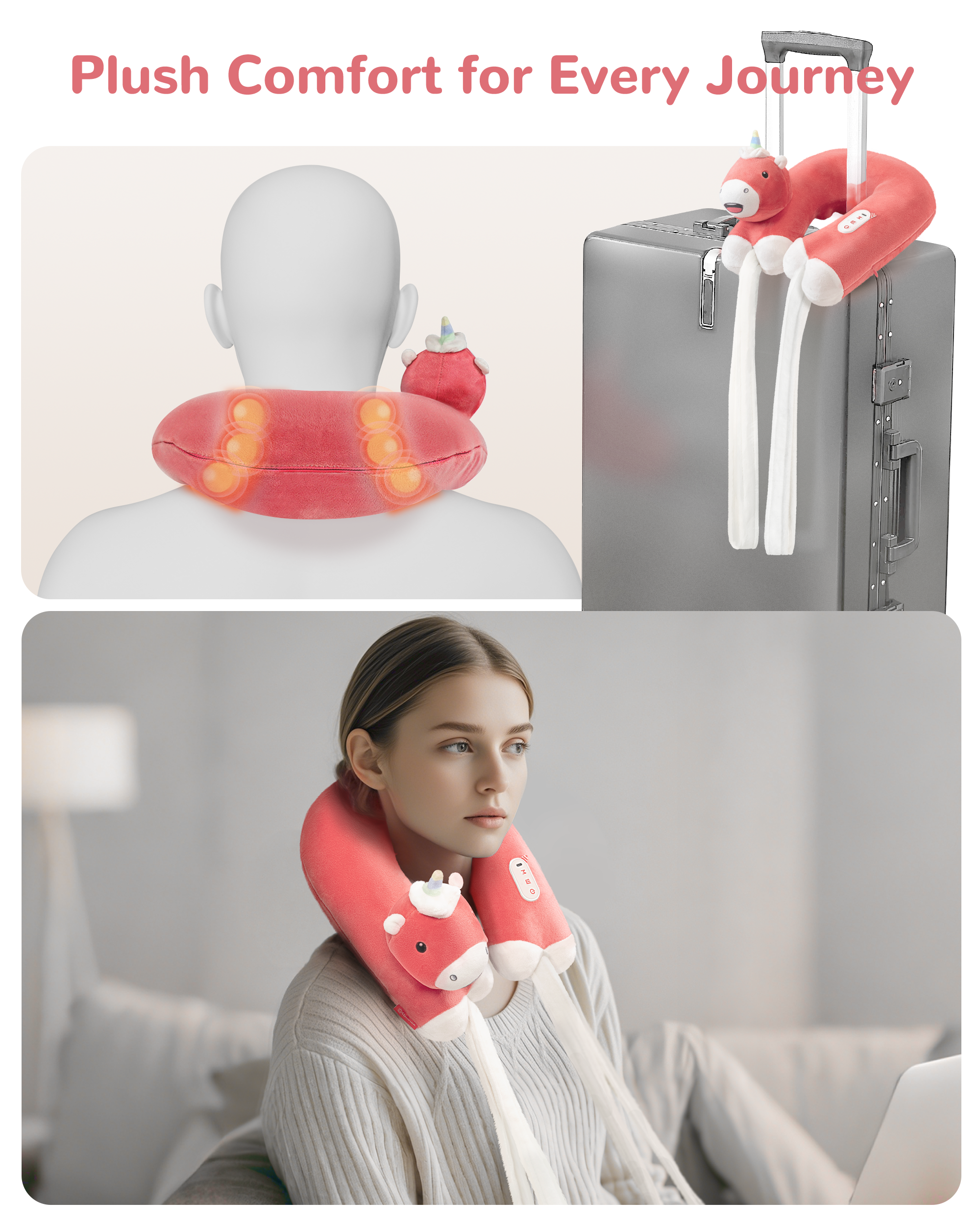Comfier Neck Massager Comfier Neck Pillow for Traveling, Heated Travel Pillow with Kneading Massage, Neck Massager Pillow with Cute Unicorn Shape,Travel Neck Pillow for Airplane, Office, Home CF-6407