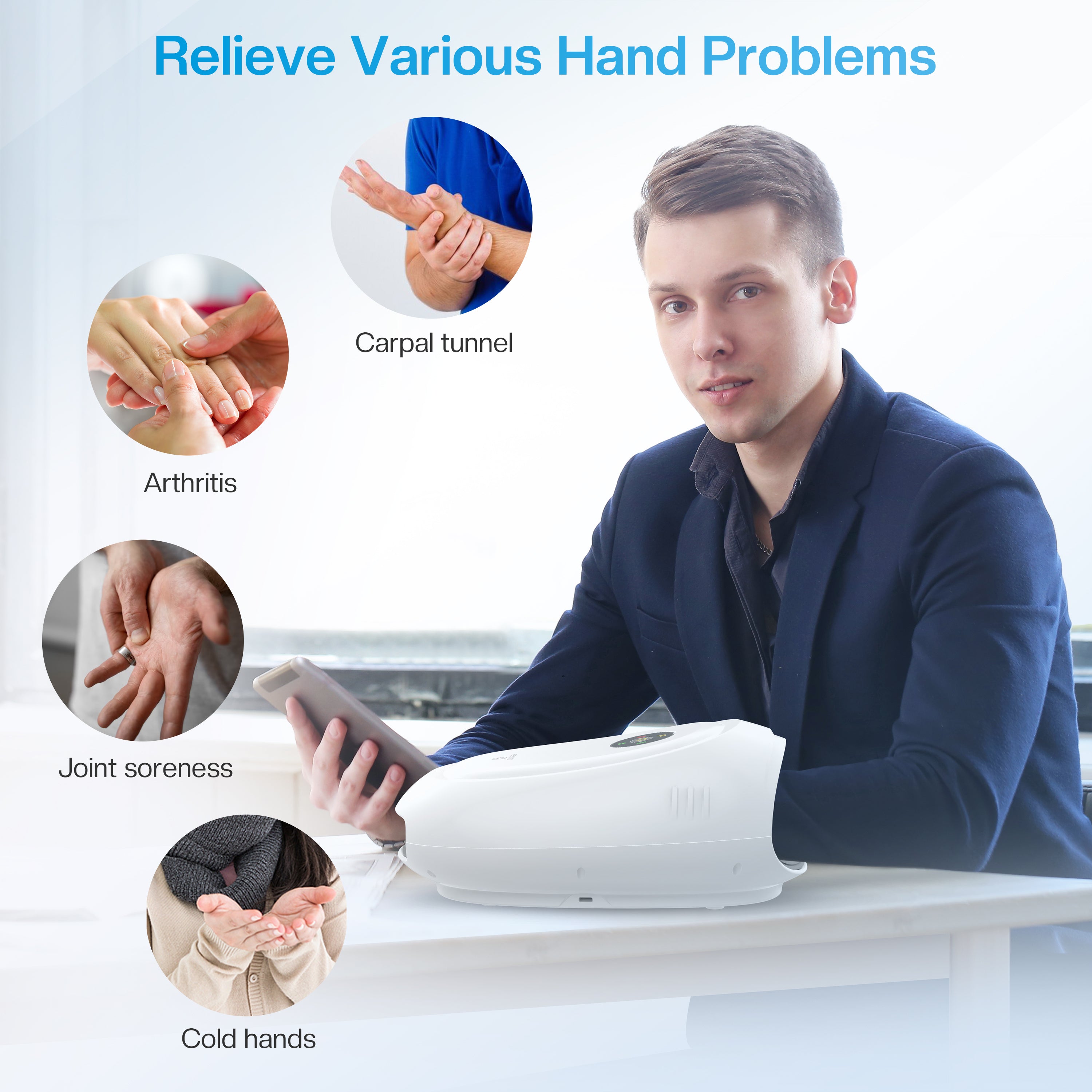 Comfier Other Product Comfier Hand Massager Machine for Arthristis, Carpal Tunnel, Hand Massage with Heat and Compression, APP Control, Hand Wrist Finger Massager with Vibration(White) CF-4101