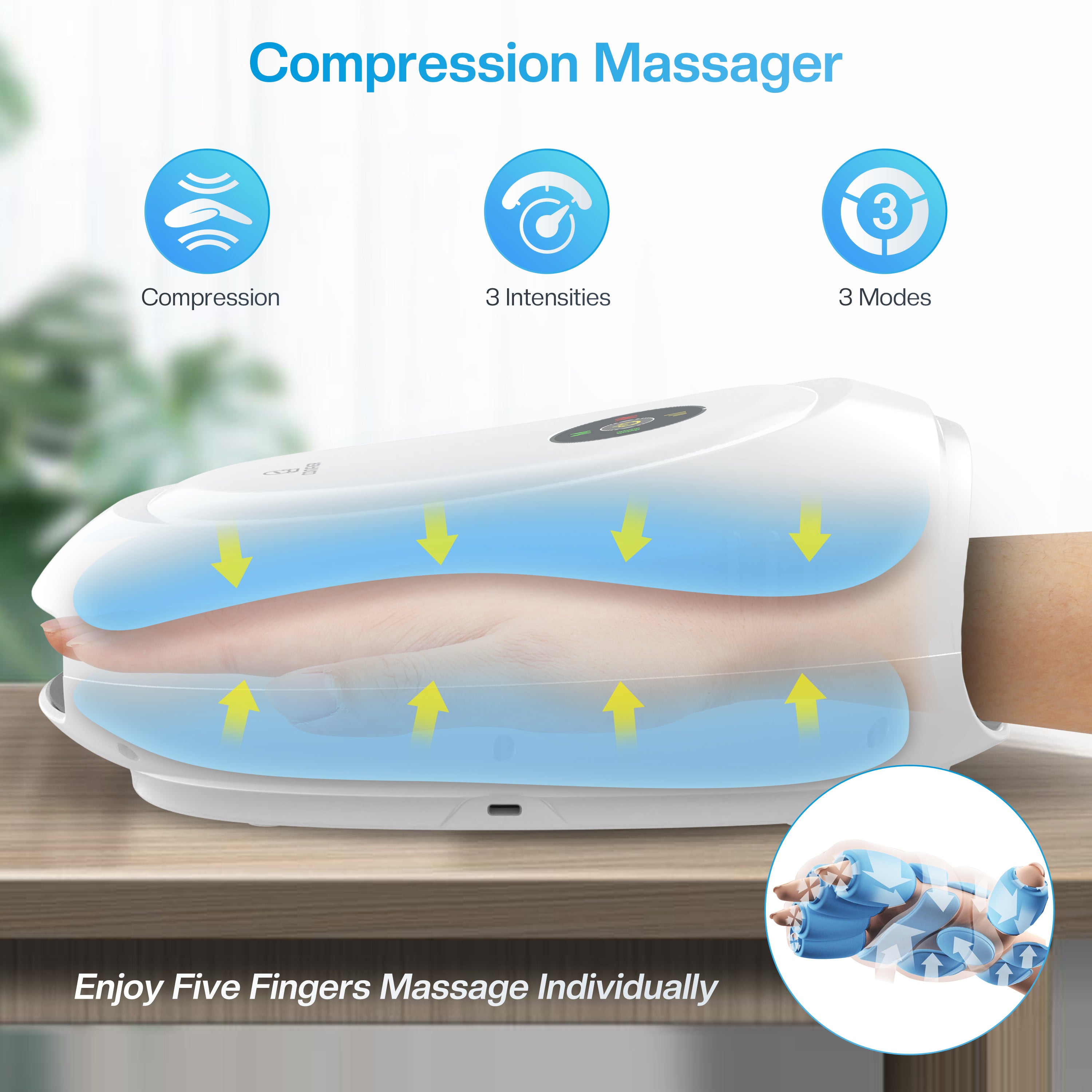 Comfier Other Product Comfier Hand Massager Machine for Arthristis, Carpal Tunnel, Hand Massage with Heat and Compression, APP Control, Hand Wrist Finger Massager with Vibration(White) CF-4101