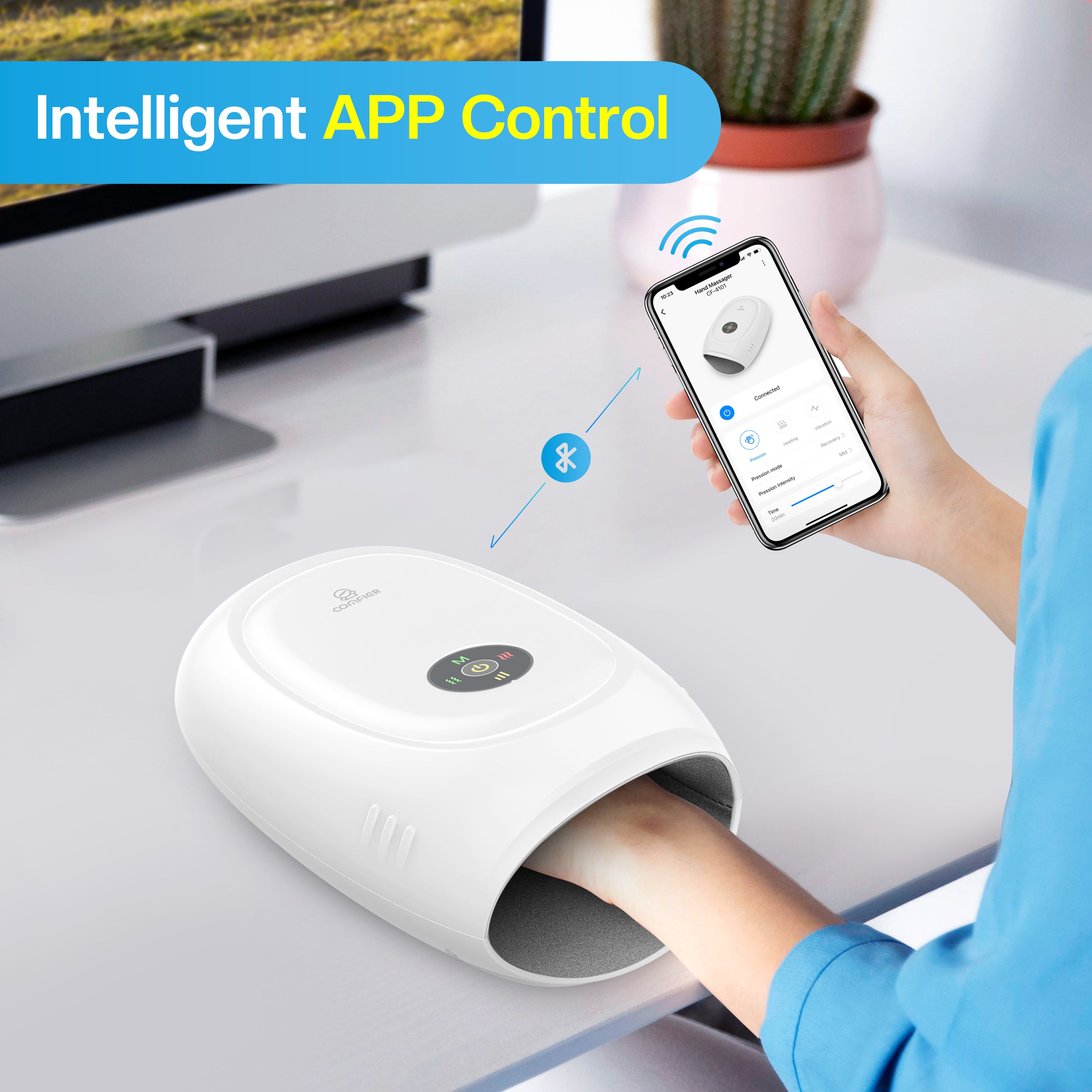 Comfier Other Product Comfier Hand Massager Machine for Arthristis, Carpal Tunnel, Hand Massage with Heat and Compression, APP Control, Hand Wrist Finger Massager with Vibration(White) CF-4101