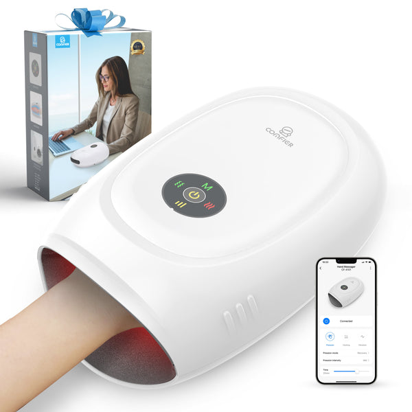 Comfier Other Product Comfier Hand Massager Machine for Arthristis, Carpal Tunnel, Hand Massage with Heat and Compression, APP Control, Hand Wrist Finger Massager with Vibration(White) CF-4101