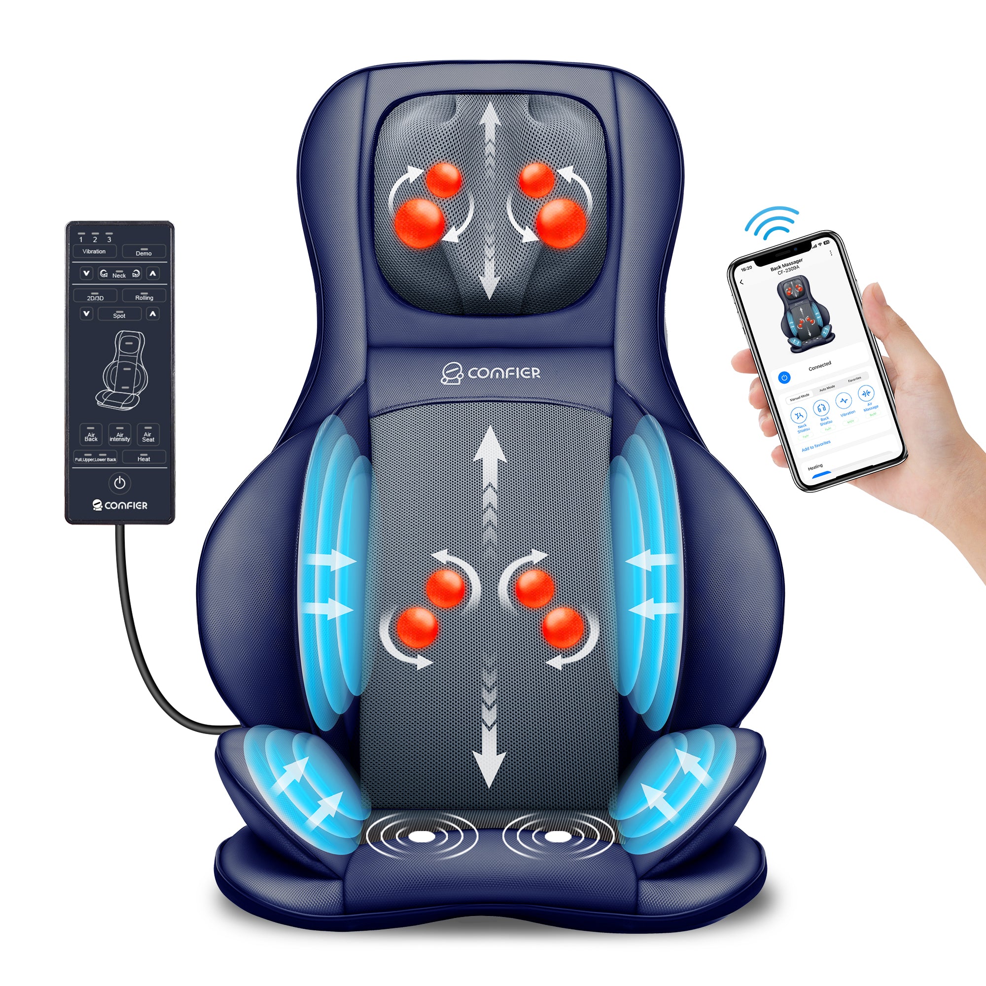 Shiatsu Back Massager with Heat, Adjustable Height Massages for Neck and  Back,Massage Chair Pad,Deep Kneading Chair Massager for Home Office,Gifts  for Mom,Dad