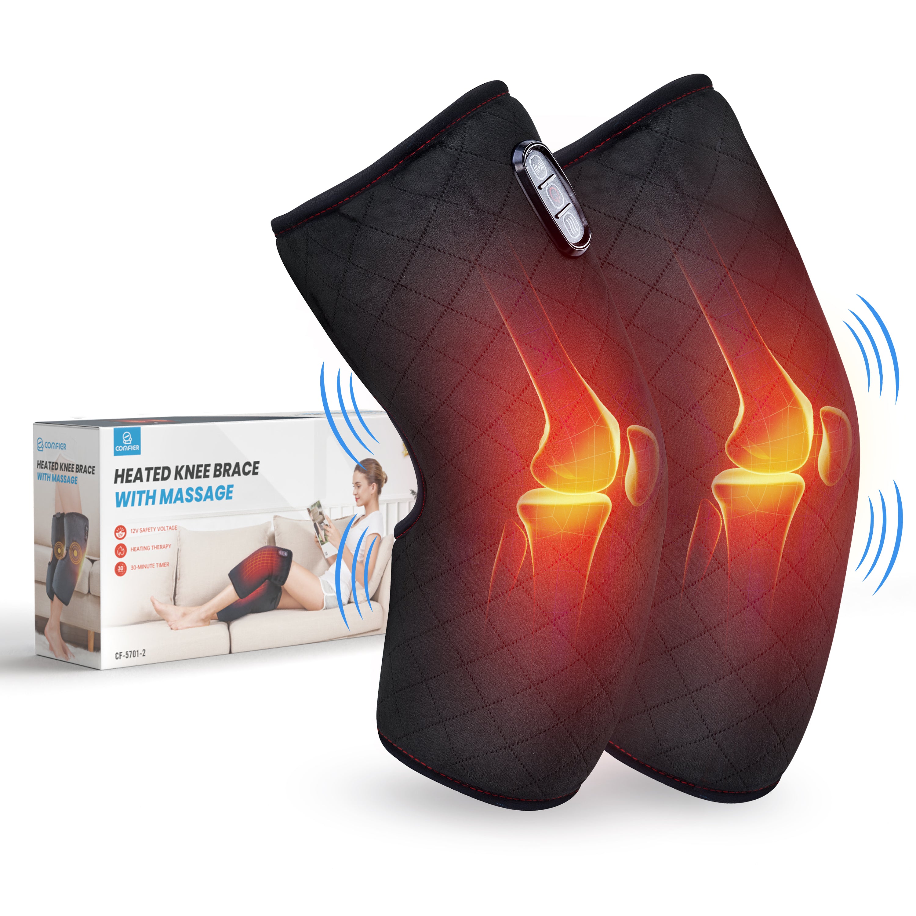 1pair Heated Knee Brace Wrap With Vibrative Massage And