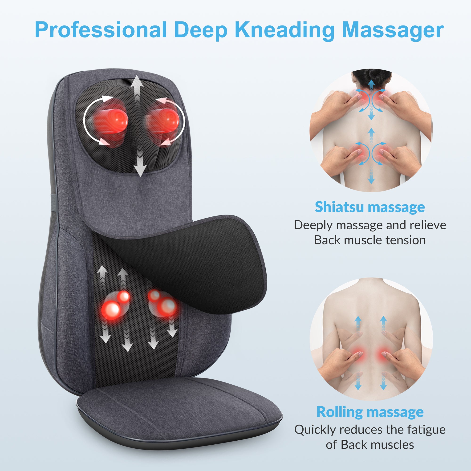 Shiatsu Massage Cushion with Heat, Full Back Massager with Vibration, Deep  Kneading Rolling Massage Chair Pad