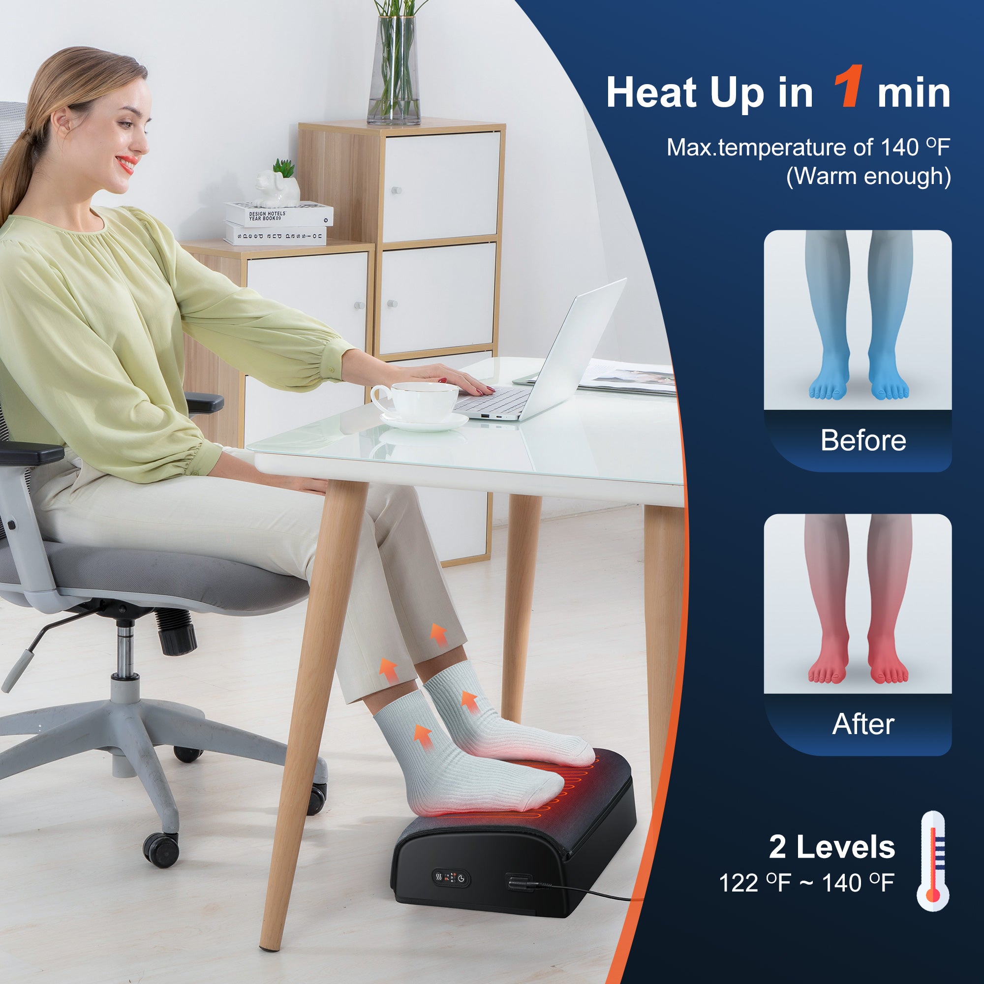 Comfier Heated Foot Rest for Under Desk at Work&Foot Warmer,Adjustable  Ergonomic Foot Stand,Office Chair&Home Gaming Desk Footstool,Memory Foam