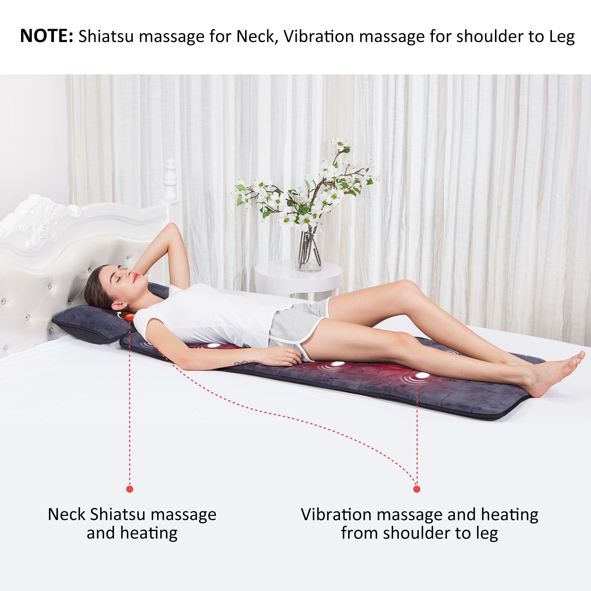 Certified Refurbished - Comfier Massage Mat, Full Body Heated Massage Pad with Movable Shiatsu Neck Massage Pillow - 3603U-USED