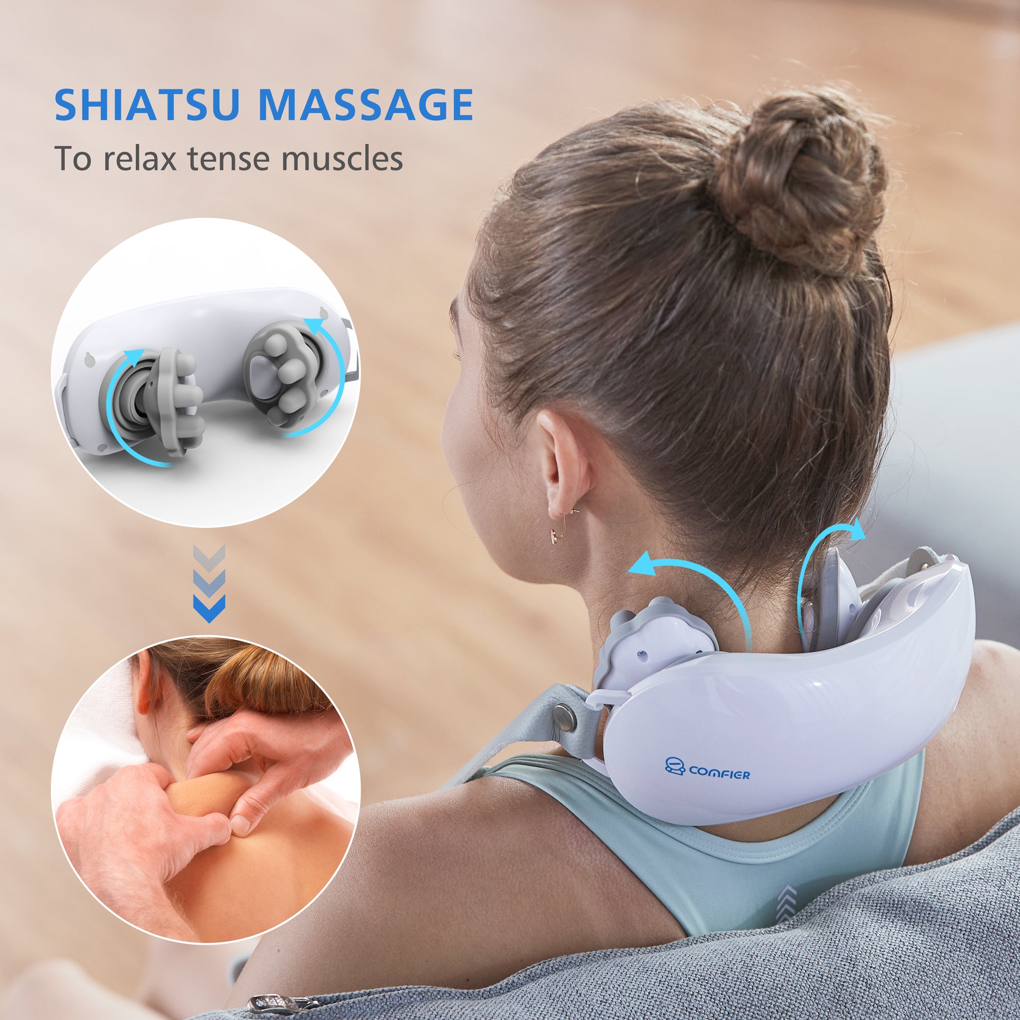 Comfier Cordless Neck Massager with Heat, Portable Rechargeable Shiatsu Neck Massage for Pain Relief --CF-6026