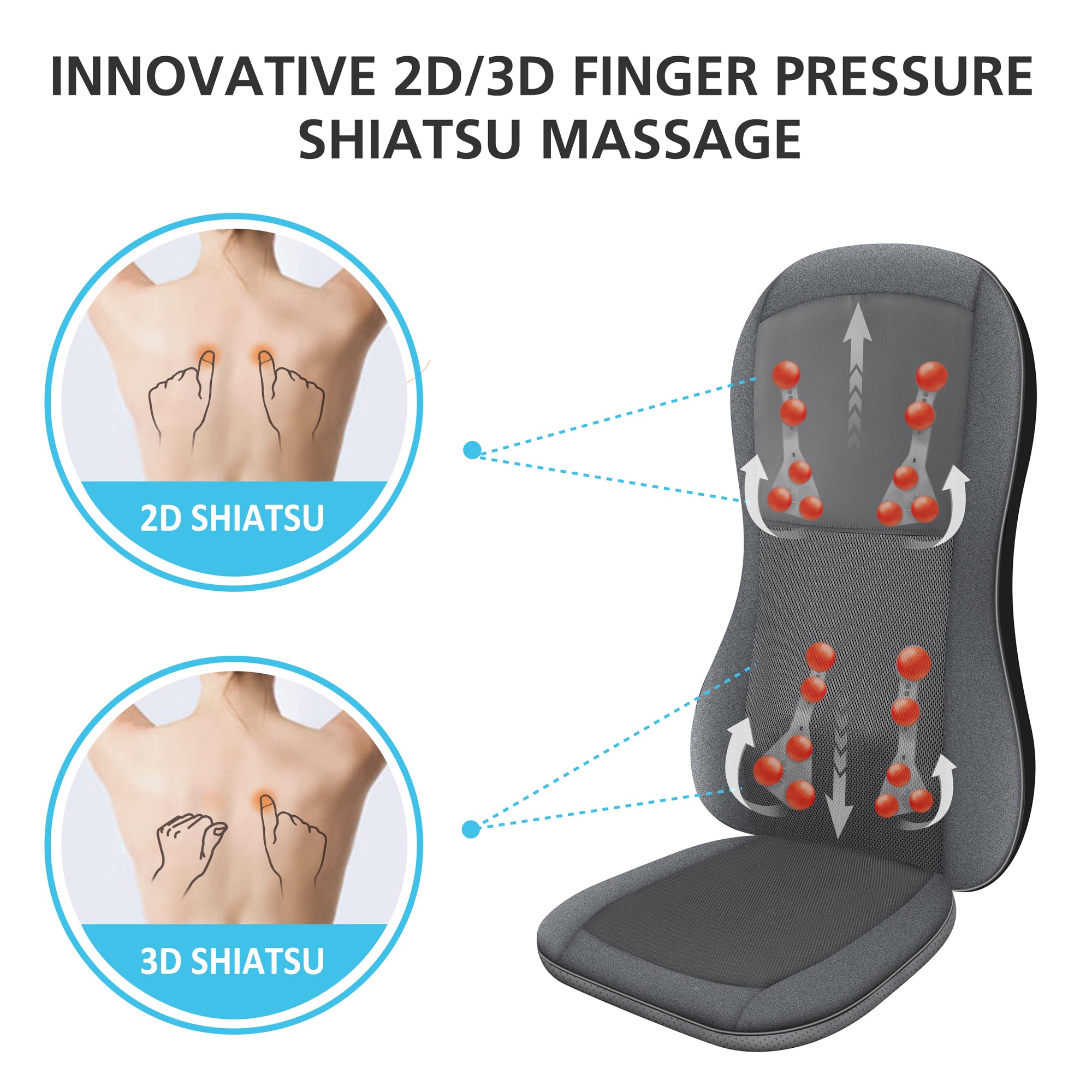 Comfier 2D/3D Shiatsu Full Back Massage Seat Cushion with Heat - 2913