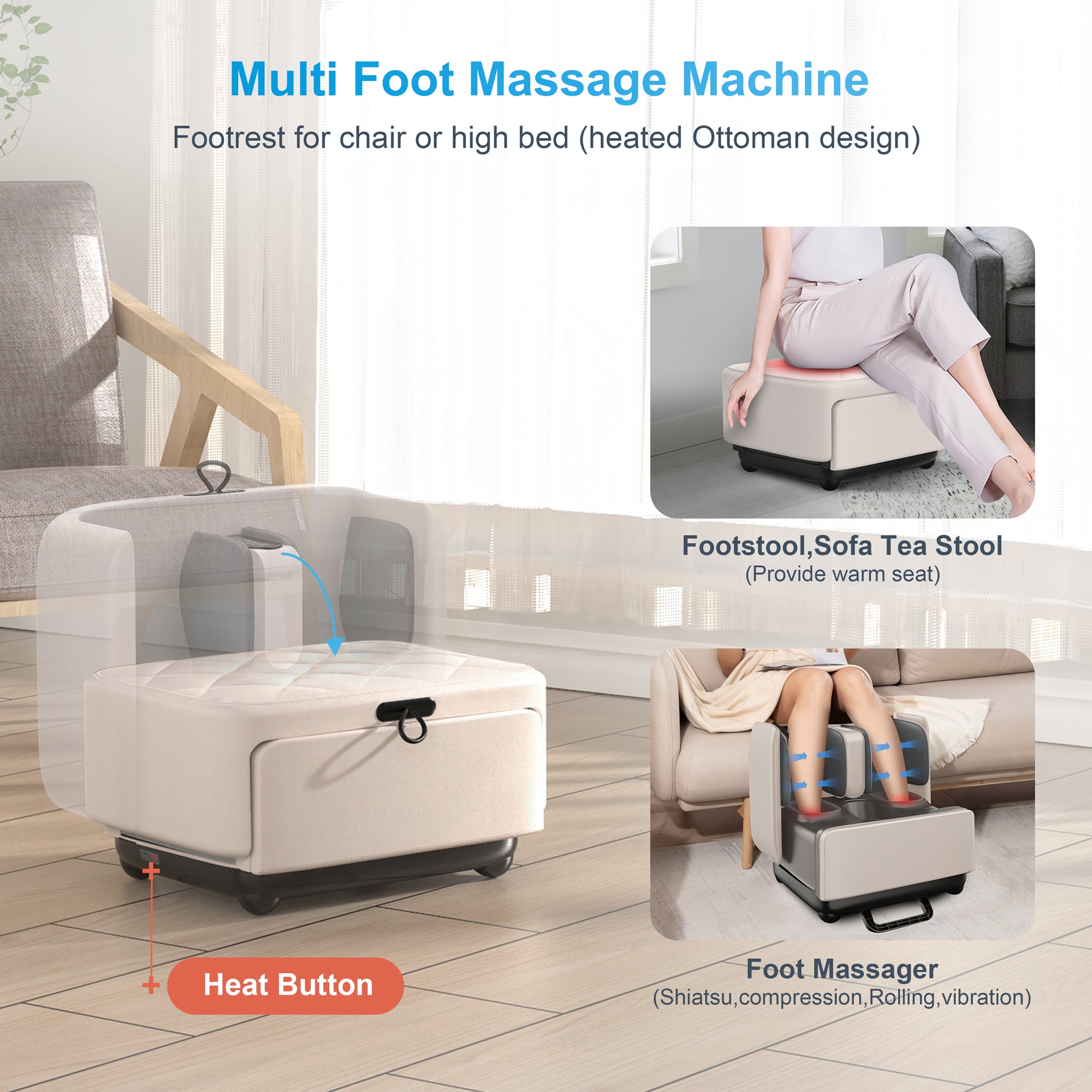 COMFIER 2-in-1 Shiatsu Foot Massager&Foot Rest,Foot and Calf Massager with APP Control-- CF-5001S-APP