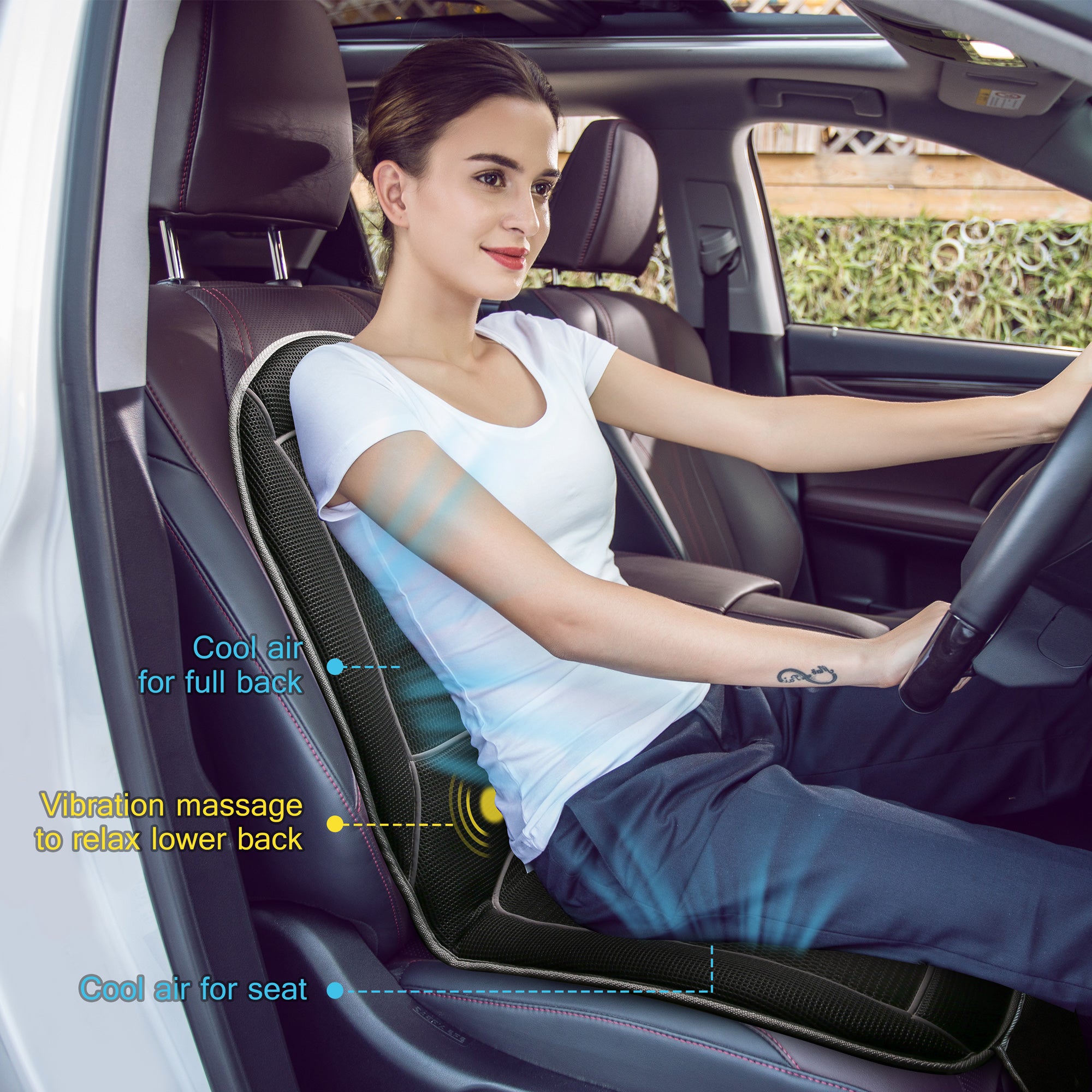 Adjustable Cooling Car Seat Cushion with Lower Back Massage - 2401 – Comfier