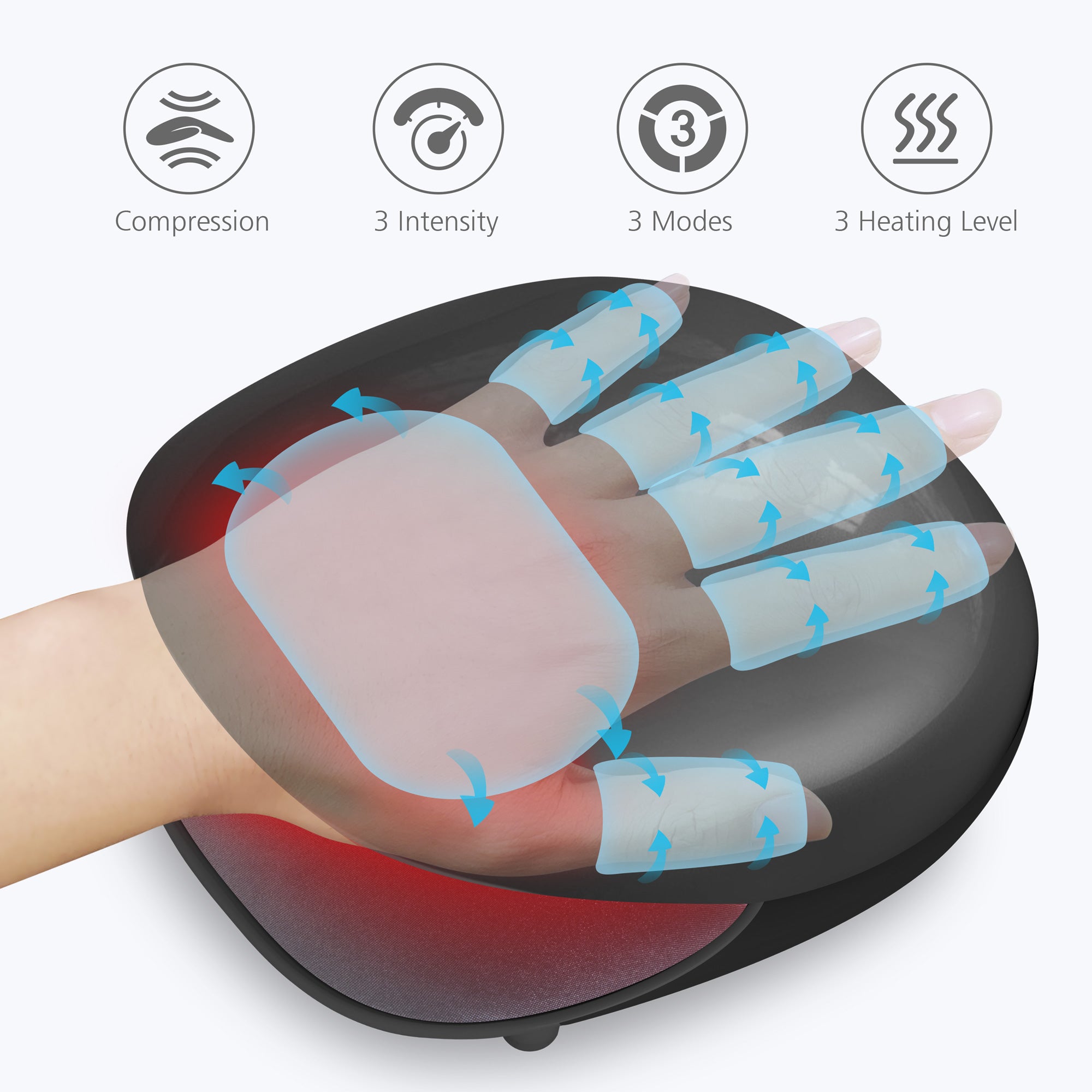 Comfier Rechargeable Hand Massager Machine with Heat for Carpal Tunnel hand pain relief(Black) - 4803B