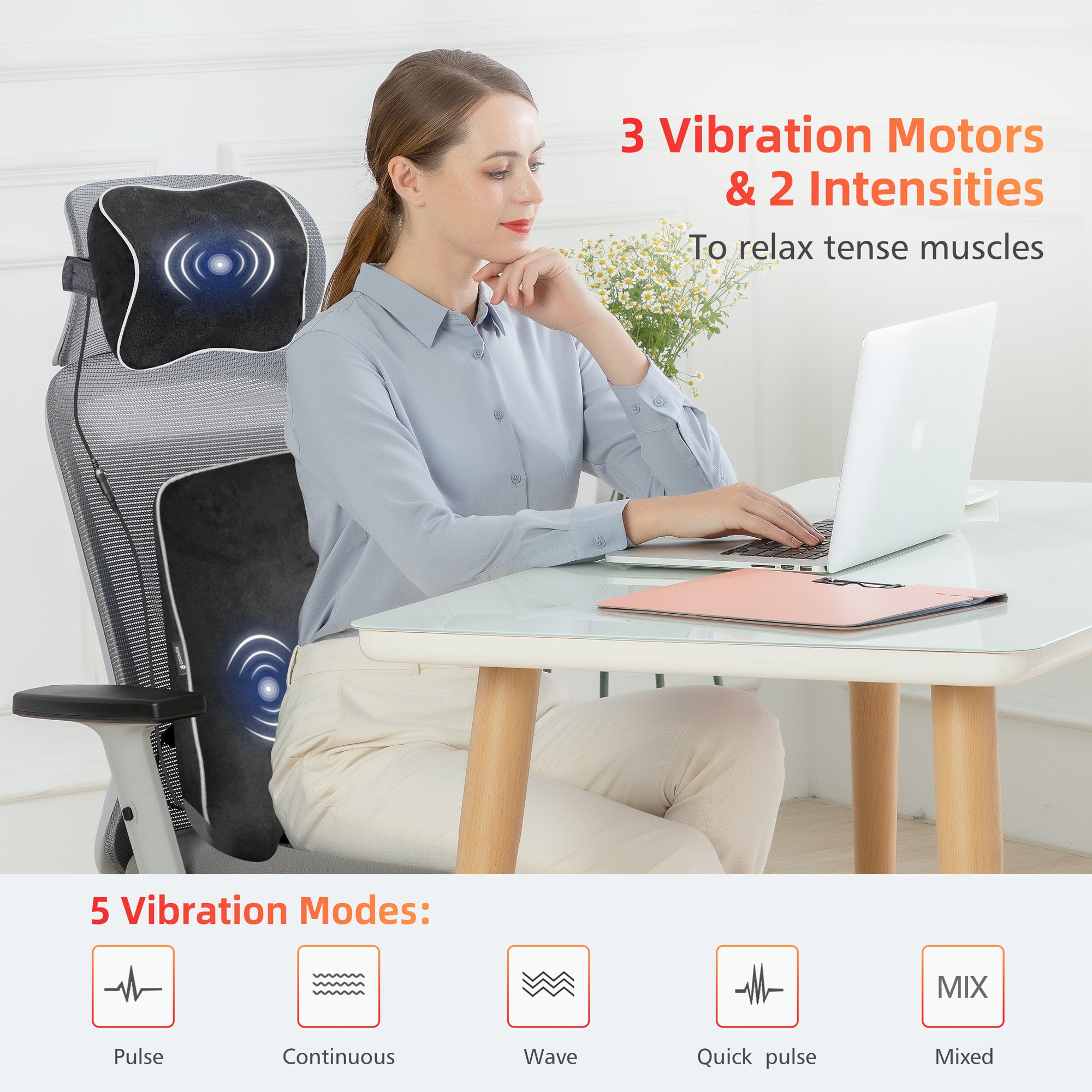 Memory Foam Office Chair Lumbar Back Support Cushion With Massage Function