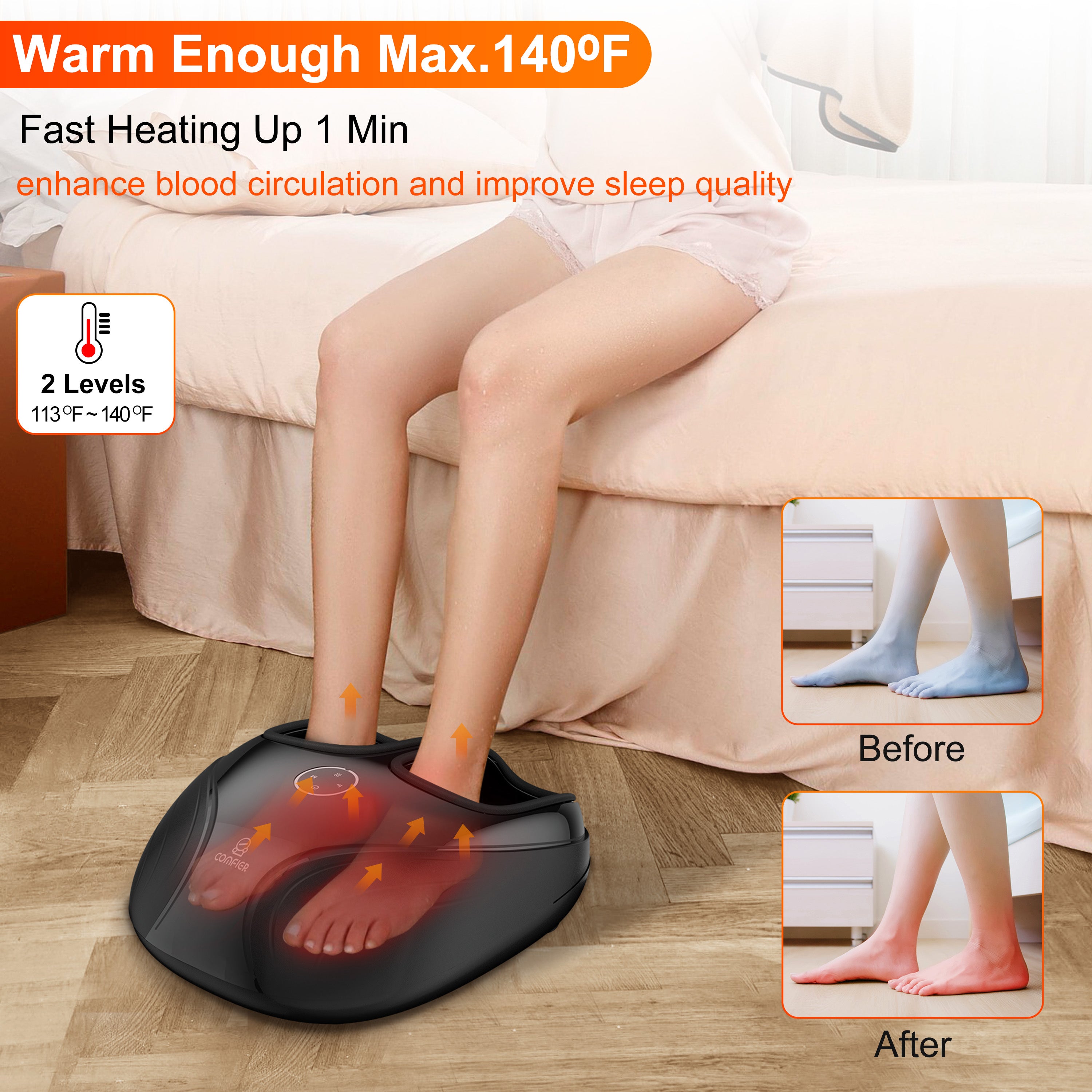 COMFIER Foot Massager Machine with Heat, Shiatsu, Keading Rolling Compression Feet Massager --CF-5003