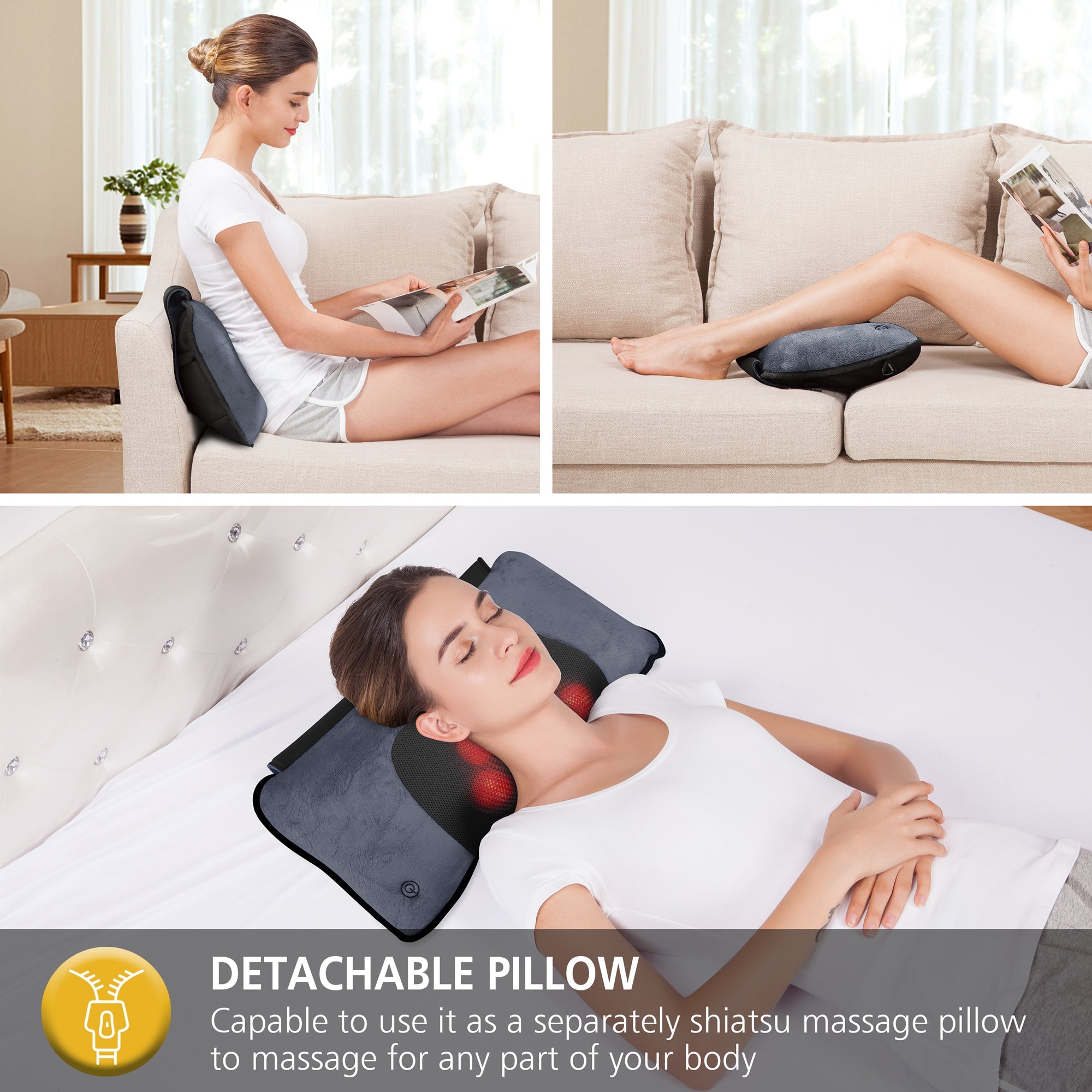 Certified Refurbished - Comfier Massage Mat, Full Body Heated Massage Pad with Movable Shiatsu Neck Massage Pillow - 3603U-USED