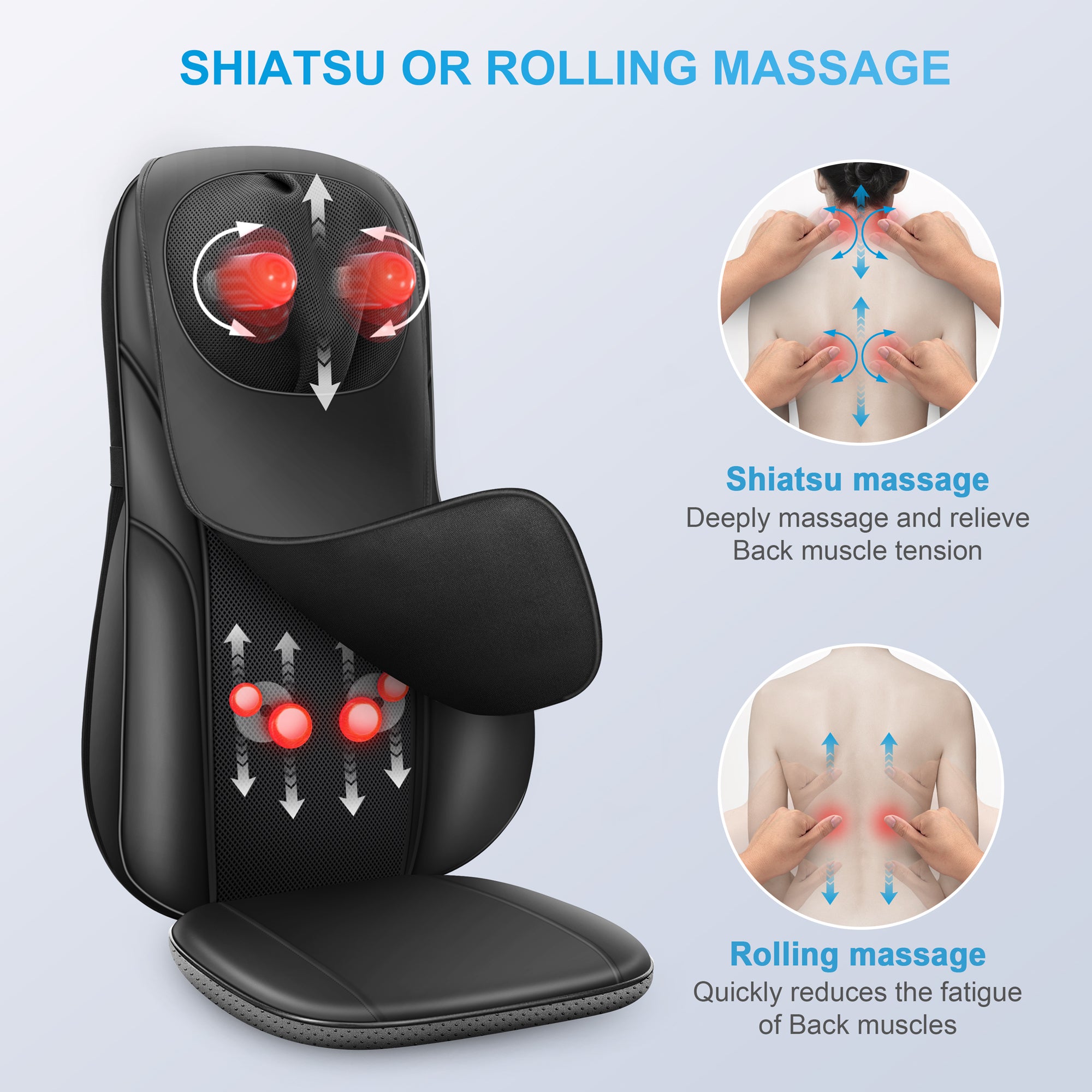 Naipo Back & Neck Shiatsu Massage Cushion Pad with Heat, Height