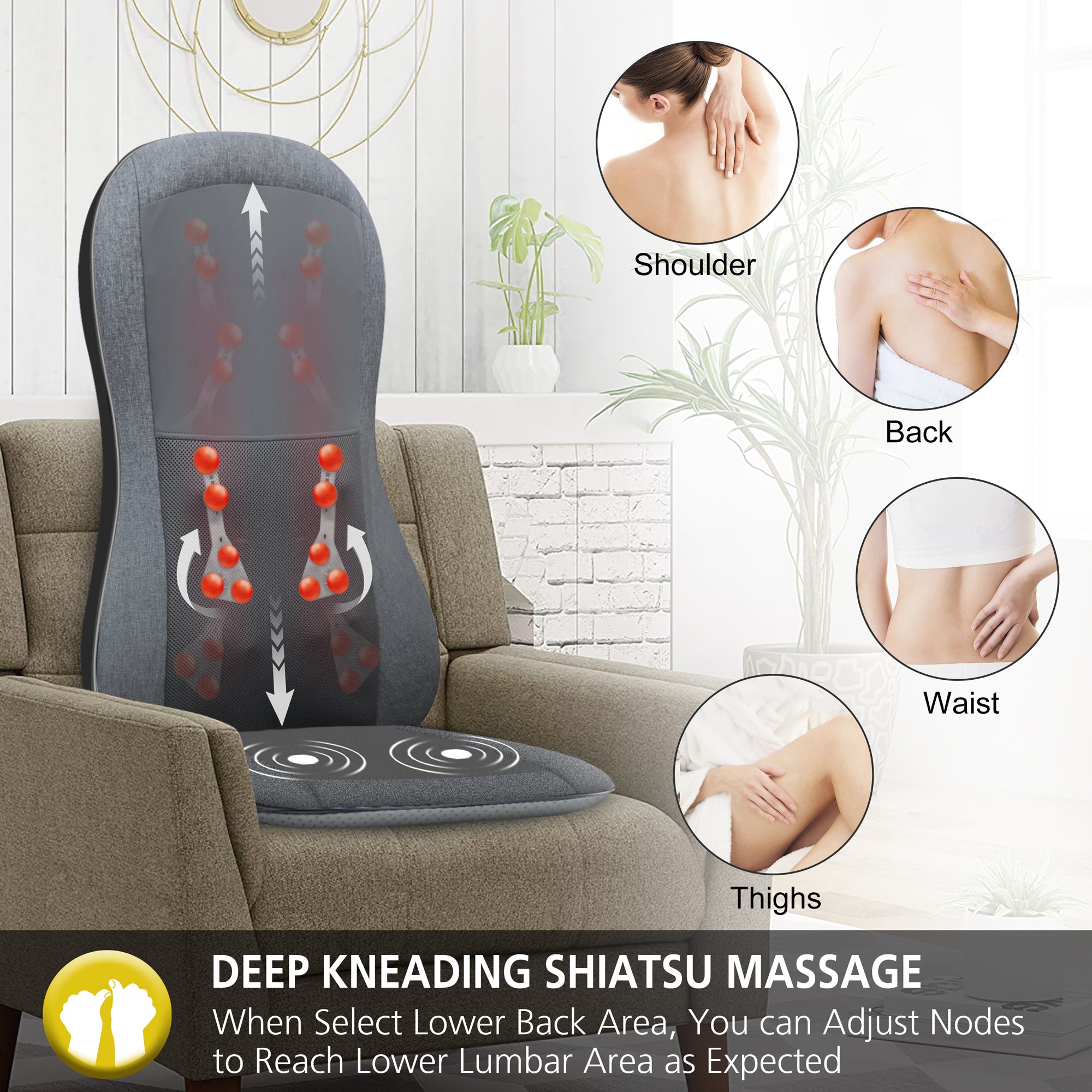 Shiatsu Shoulder Neck and Back Massager Pillow with Heat Deep  Kneading~Cushion