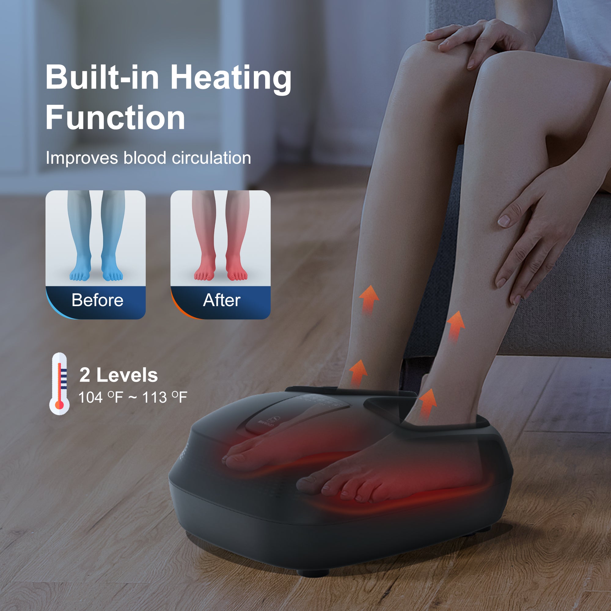 Comfier Foot Massager Machine with Heat,Rolling Compression Shiatu Feet Massager--CF-5250