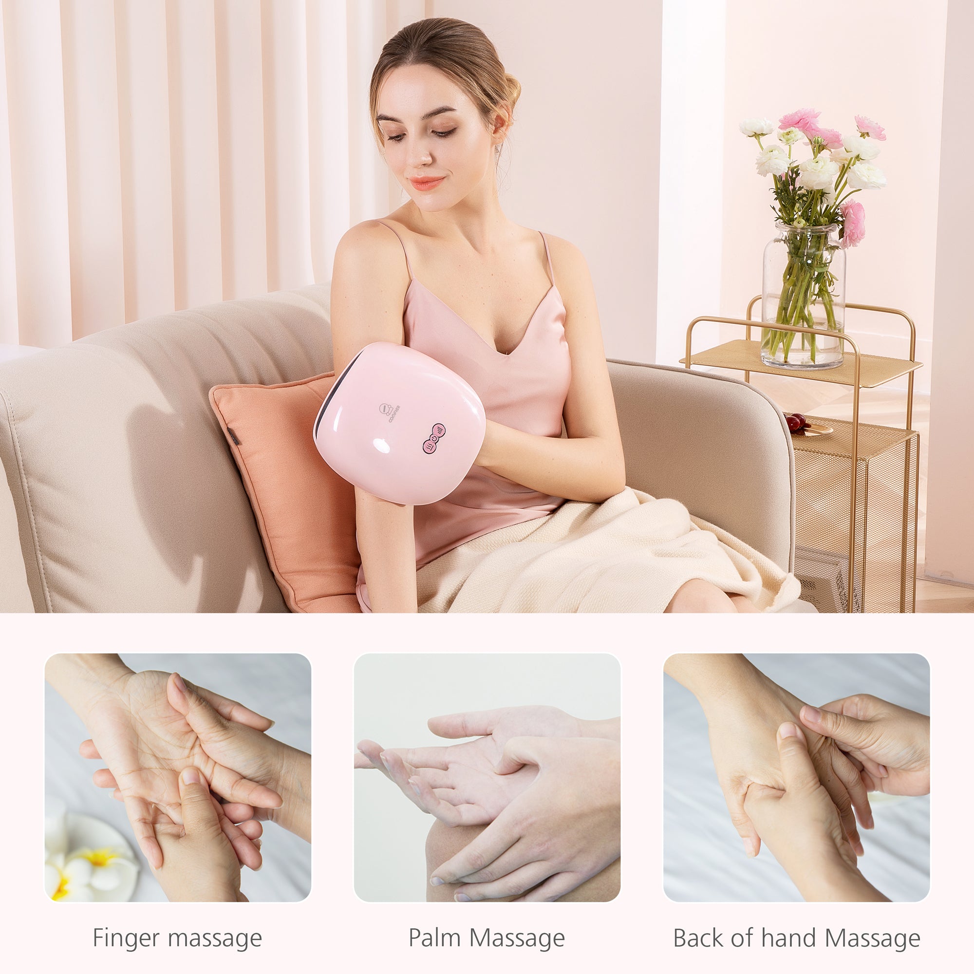 Comfier Cordless Hand Massager Machine with Heat for Carpal Tunnel hand pain relief(Pink) - 4803P