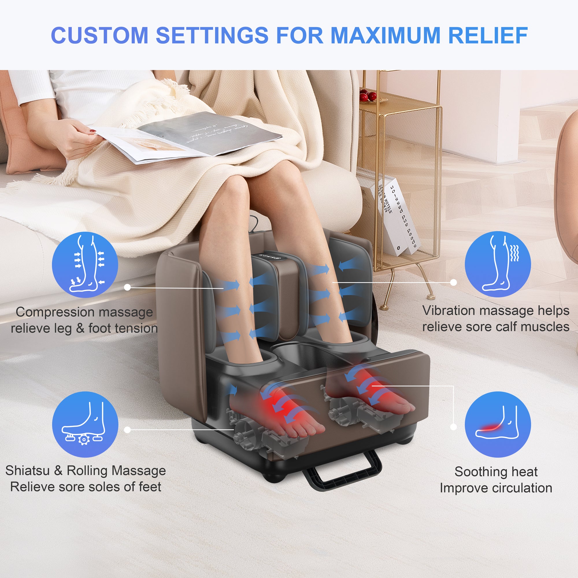 COMFIER 2 in 1 Foot and Calf Massager & Ottoman Foot Rest with APP Control --5001-APP